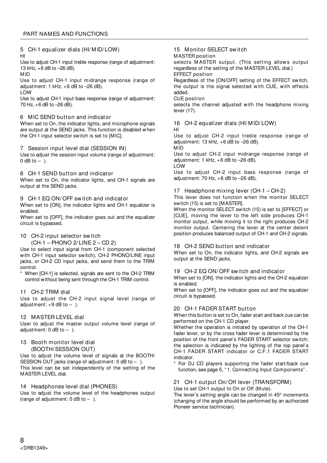 Pioneer DJm-909 operating instructions Part Names and Functions, Booth/Session Out 