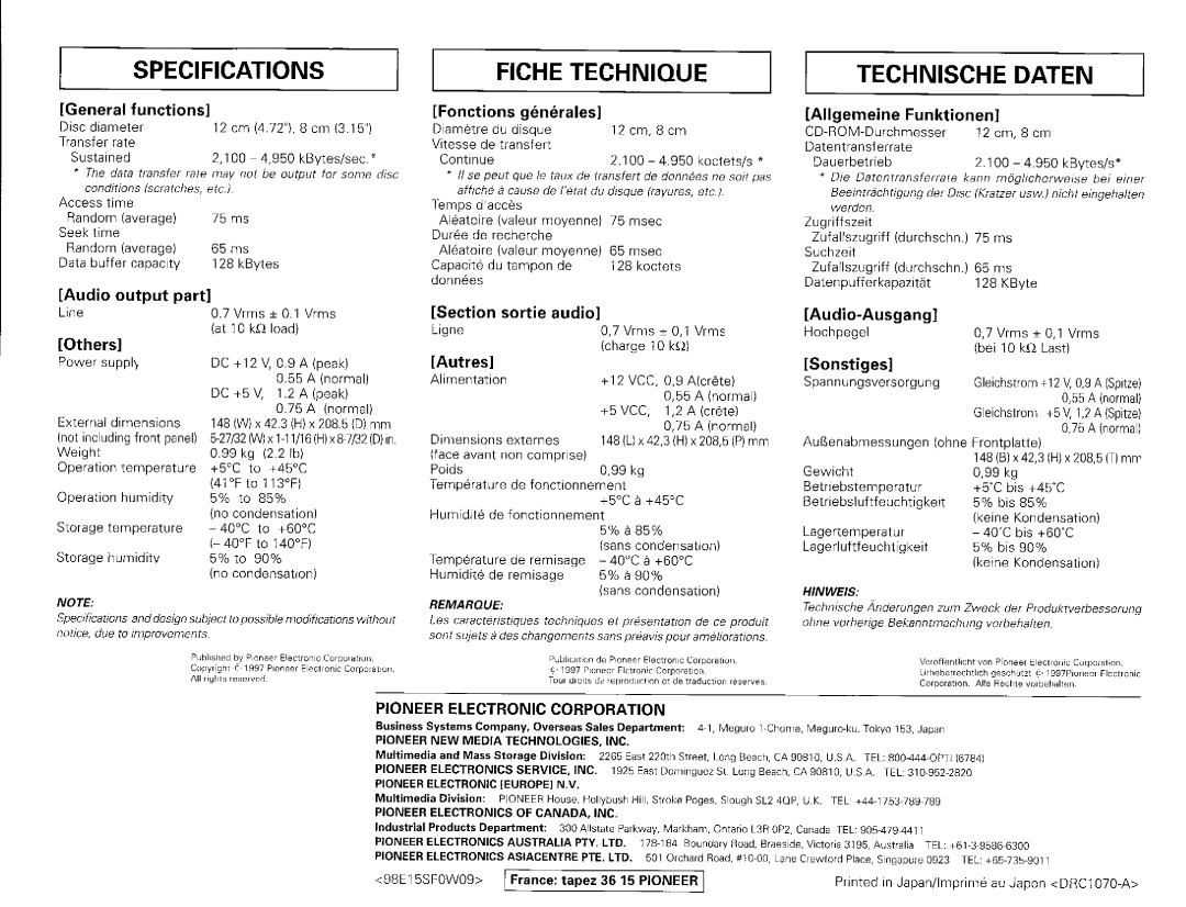 Pioneer DR-504S manual 