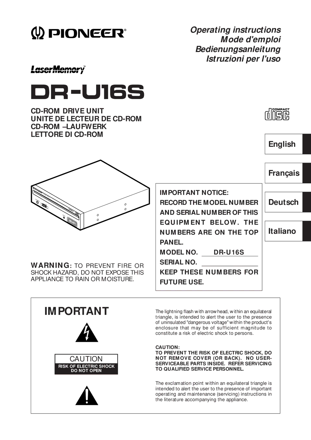 Pioneer DR-U16S user service 