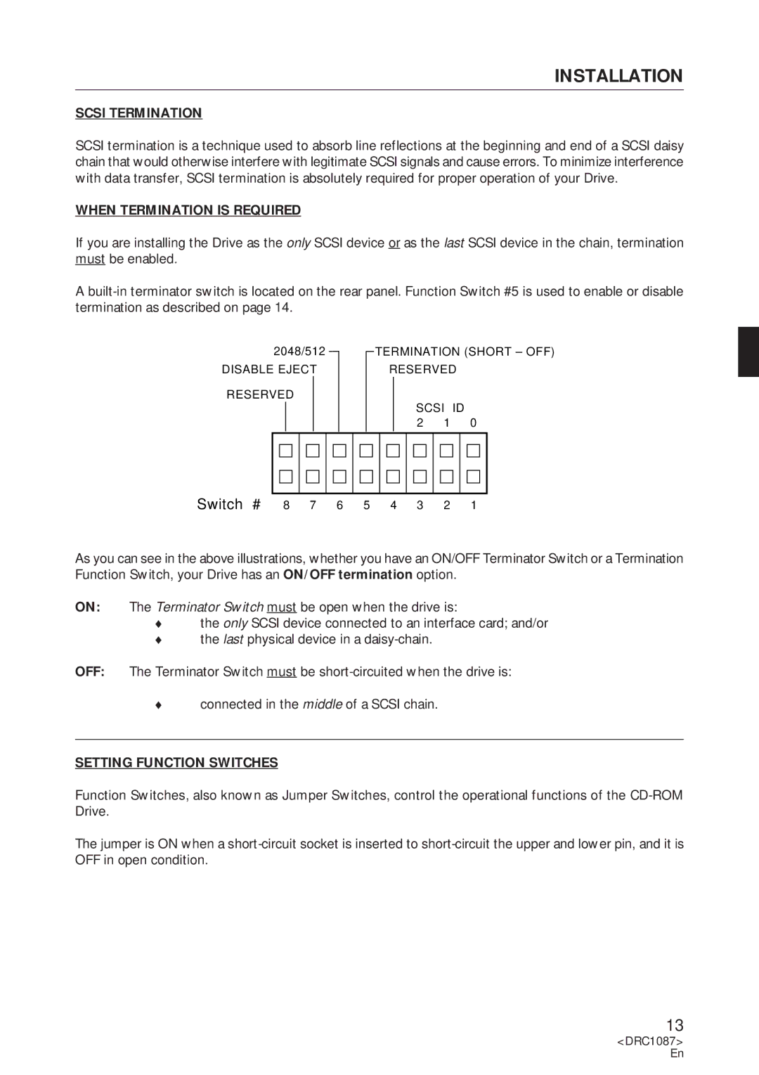 Pioneer DR-U16S user service Scsi Termination, When Termination is Required, Setting Function Switches 