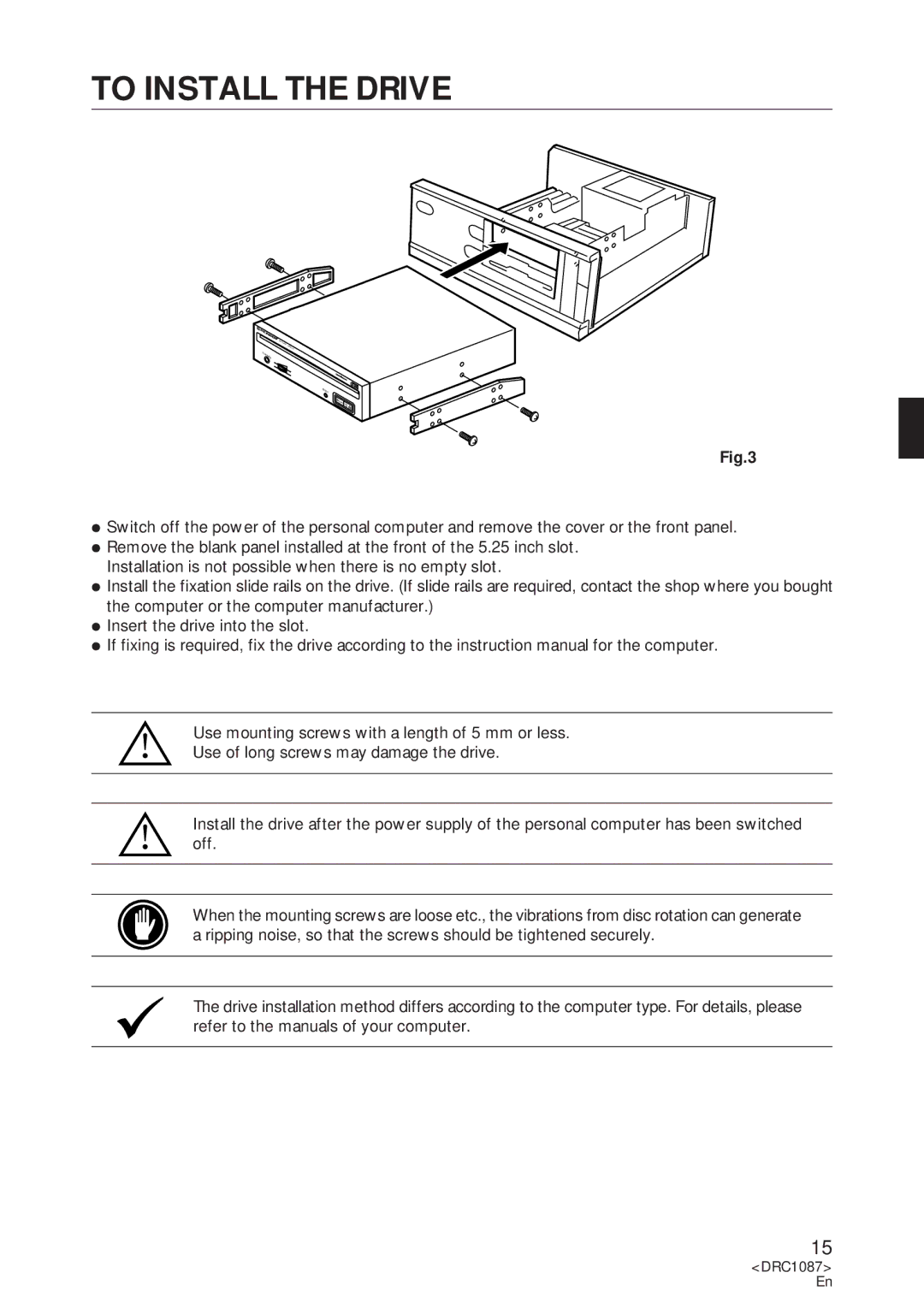 Pioneer DR-U16S user service To Install the Drive 