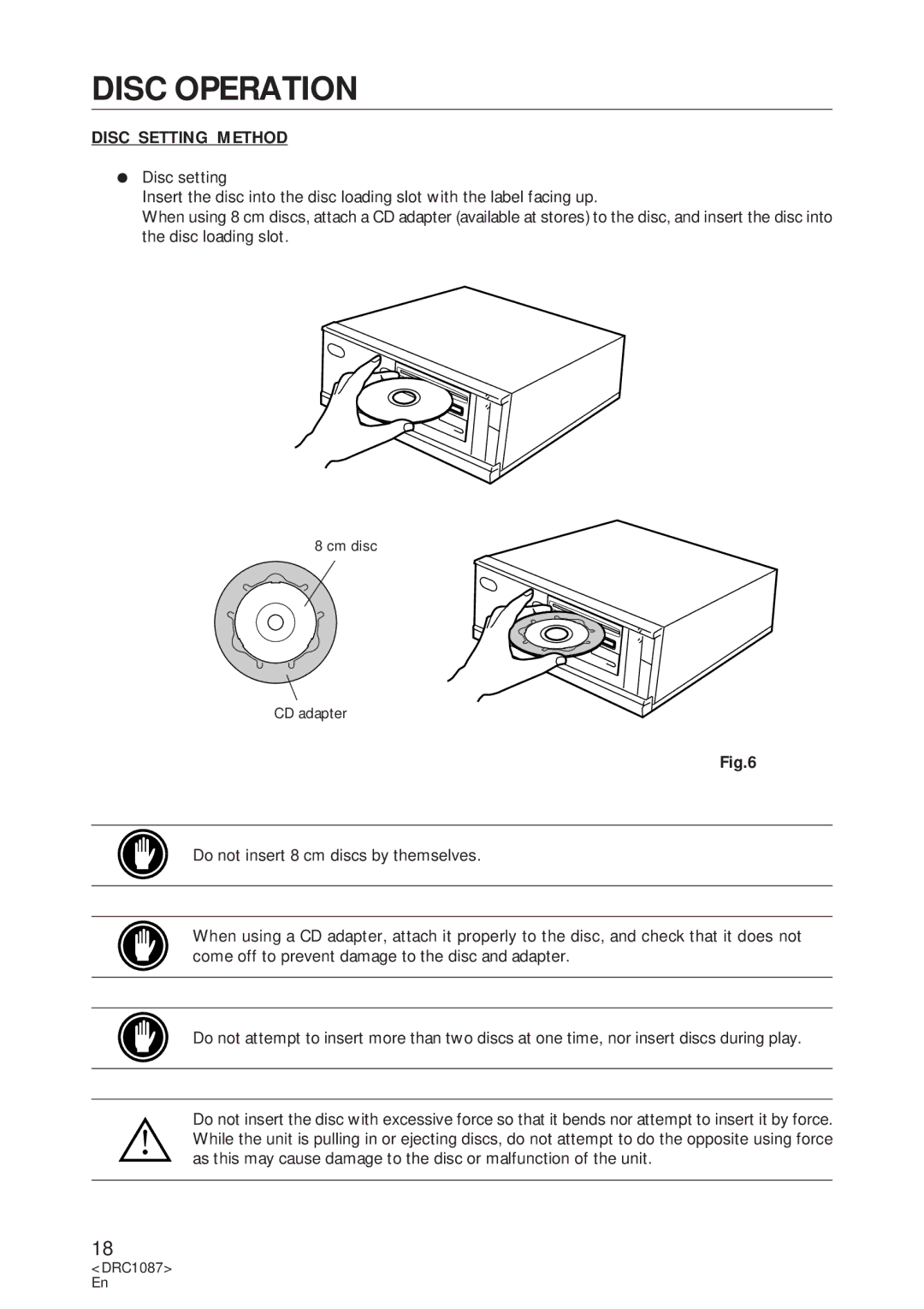 Pioneer DR-U16S user service Disc Operation, Disc Setting Method 