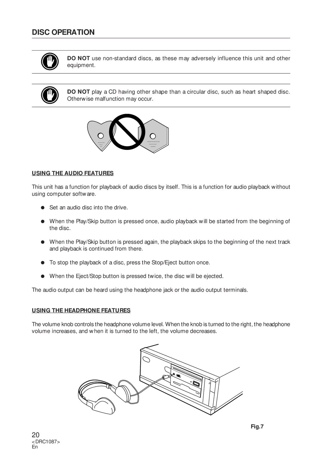 Pioneer DR-U16S user service Using the Audio Features, Using the Headphone Features 