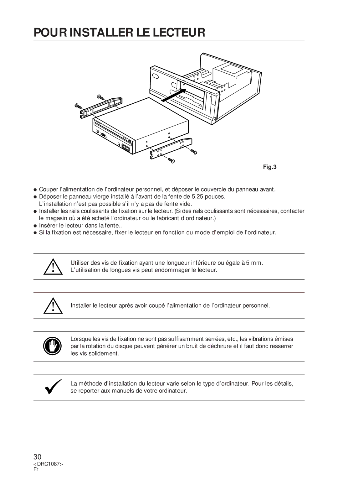 Pioneer DR-U16S user service Pour Installer LE Lecteur 