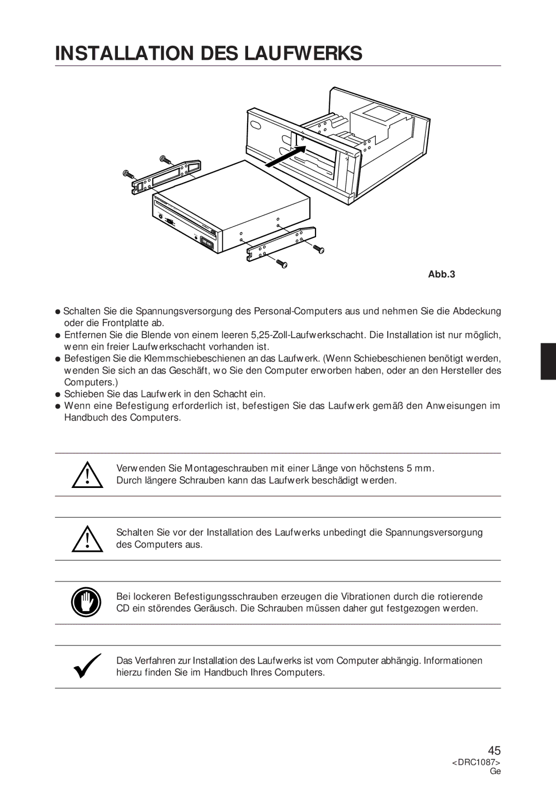 Pioneer DR-U16S user service Installation DES Laufwerks, Abb.3 