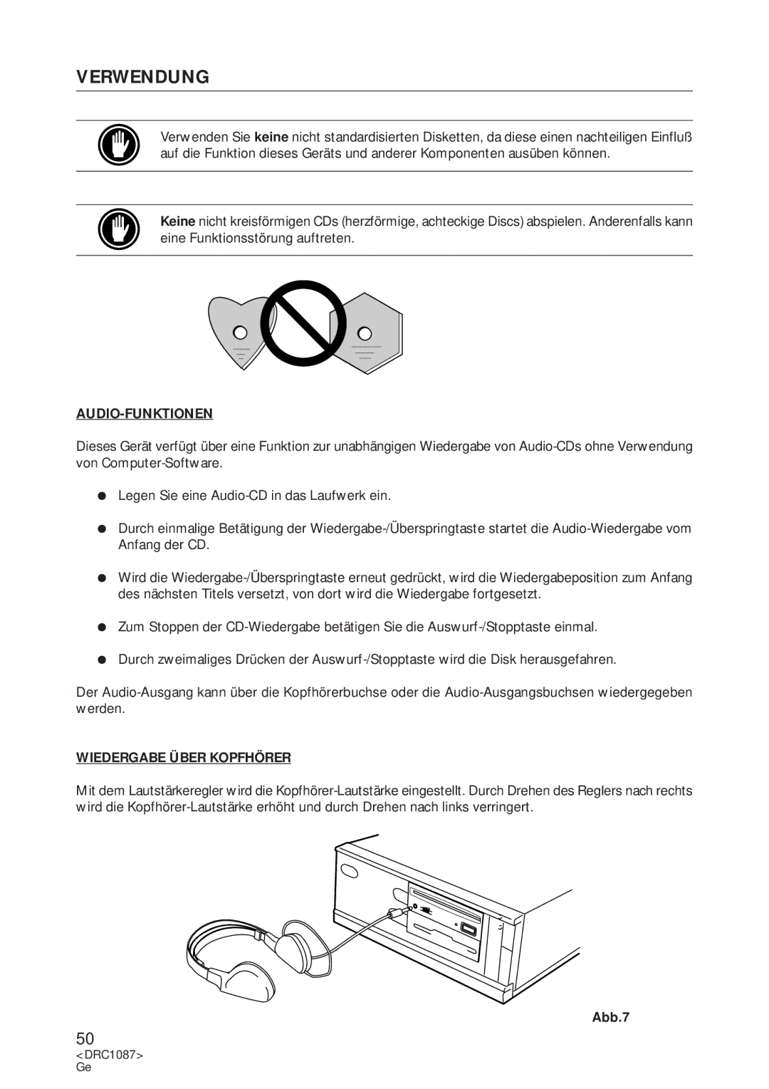 Pioneer DR-U16S user service Audio-Funktionen, Wiedergabe Über Kopfhörer, Abb.7 