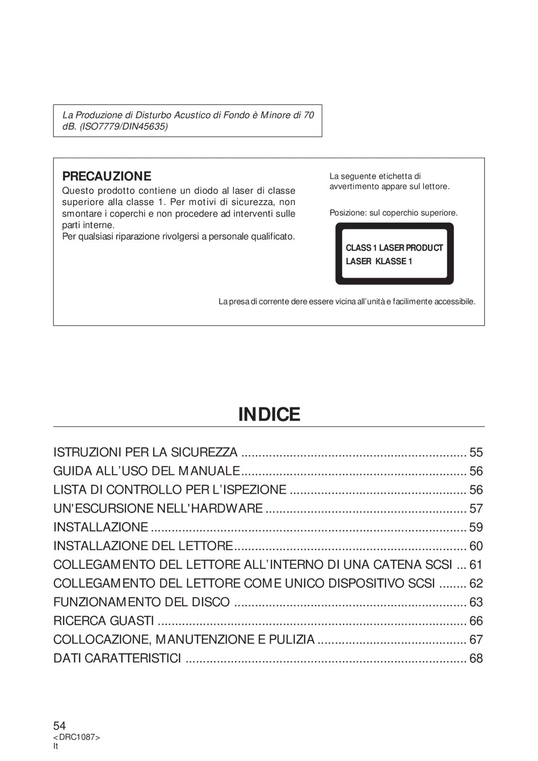 Pioneer DR-U16S user service Indice, Precauzione 