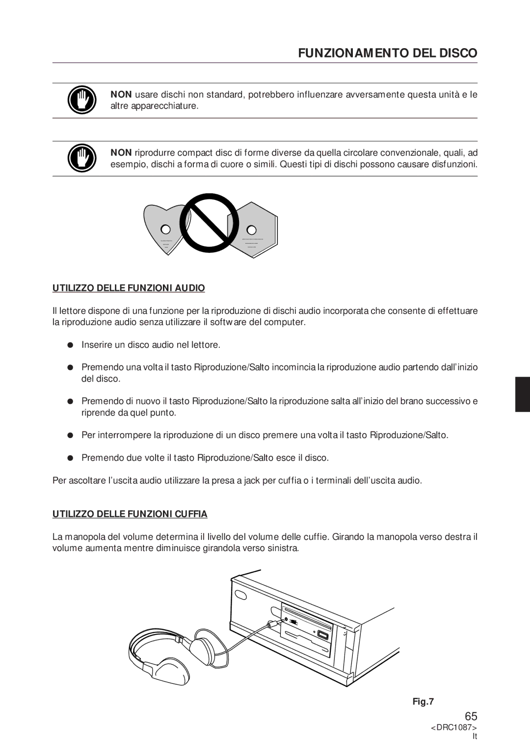 Pioneer DR-U16S user service Utilizzo Delle Funzioni Audio, Utilizzo Delle Funzioni Cuffia 