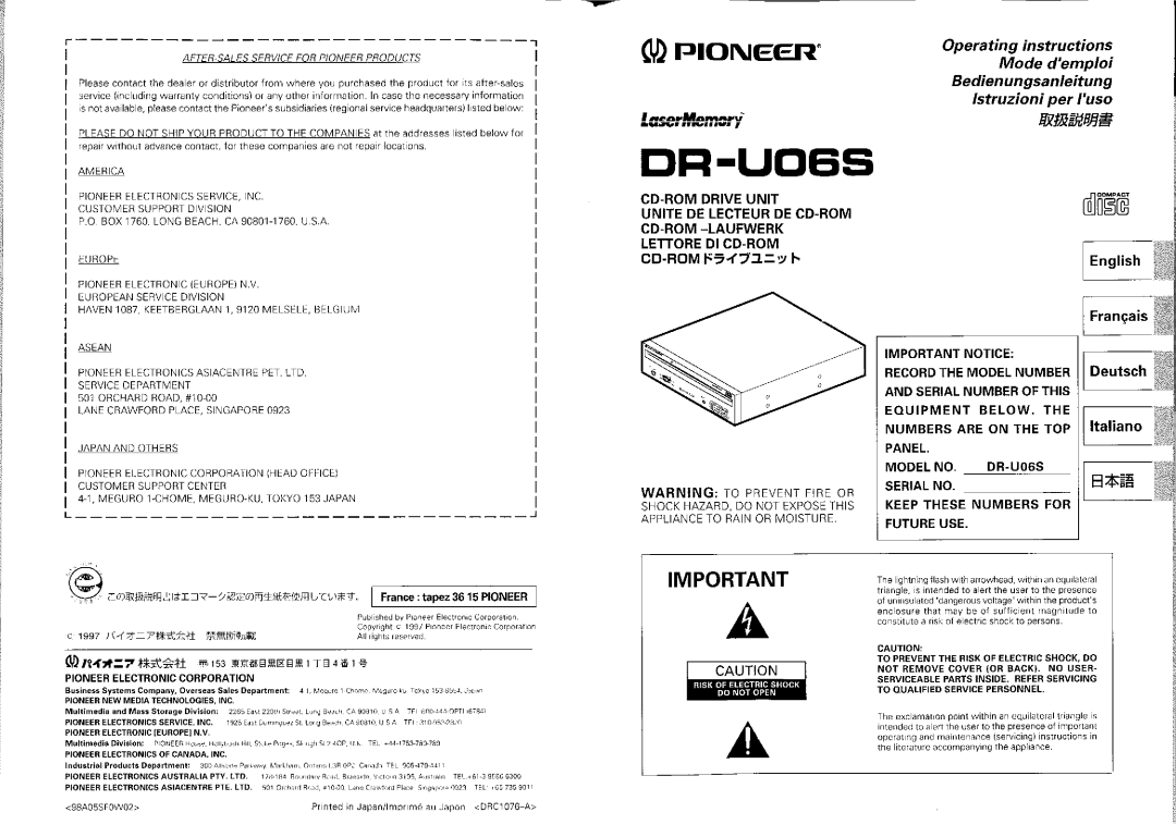 Pioneer DR-U06S, DR-UO6S manual 
