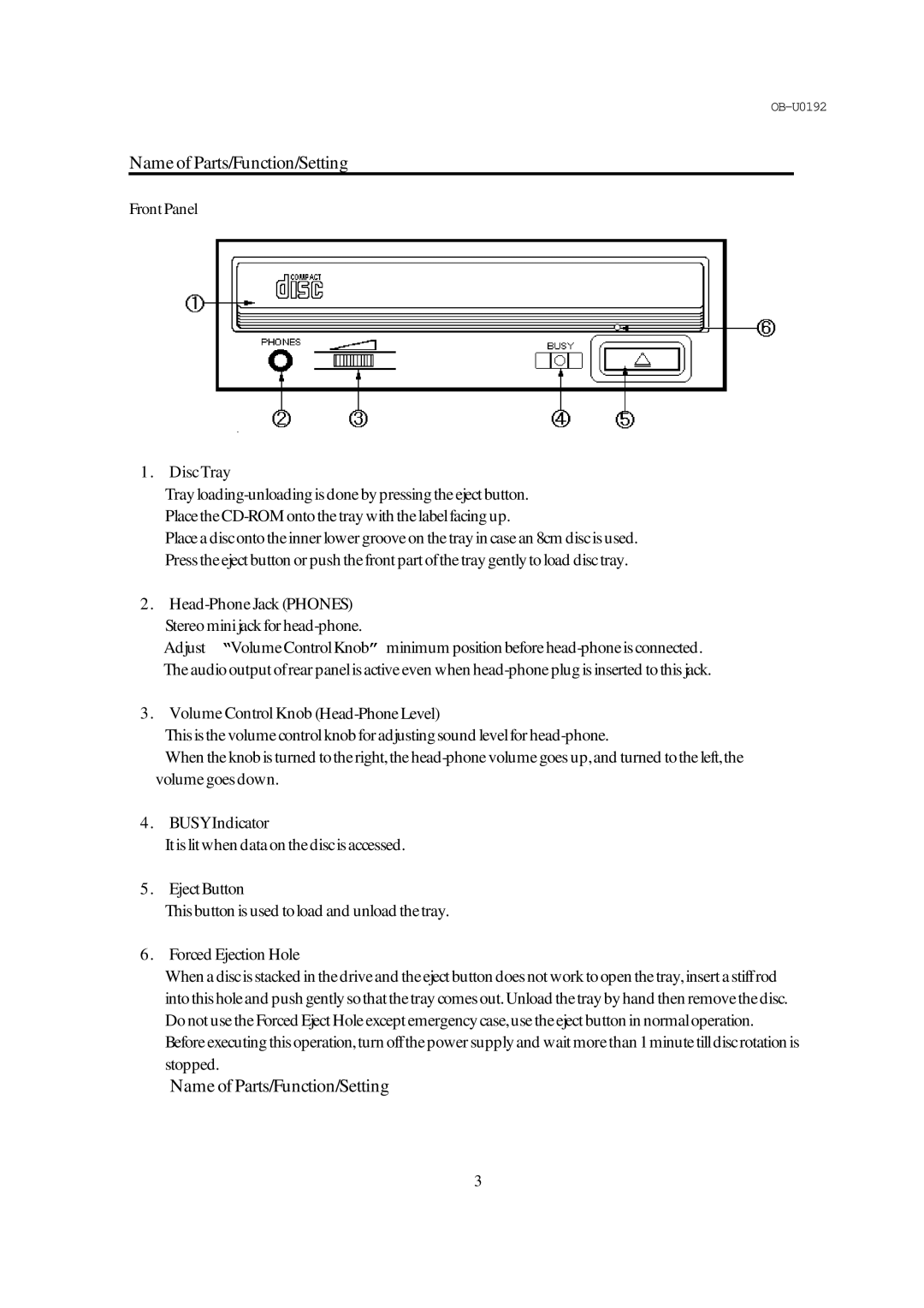 Pioneer DR-944, DR914 operating instructions NameofParts/Function/Setting, Name ofParts/Function/Setting 