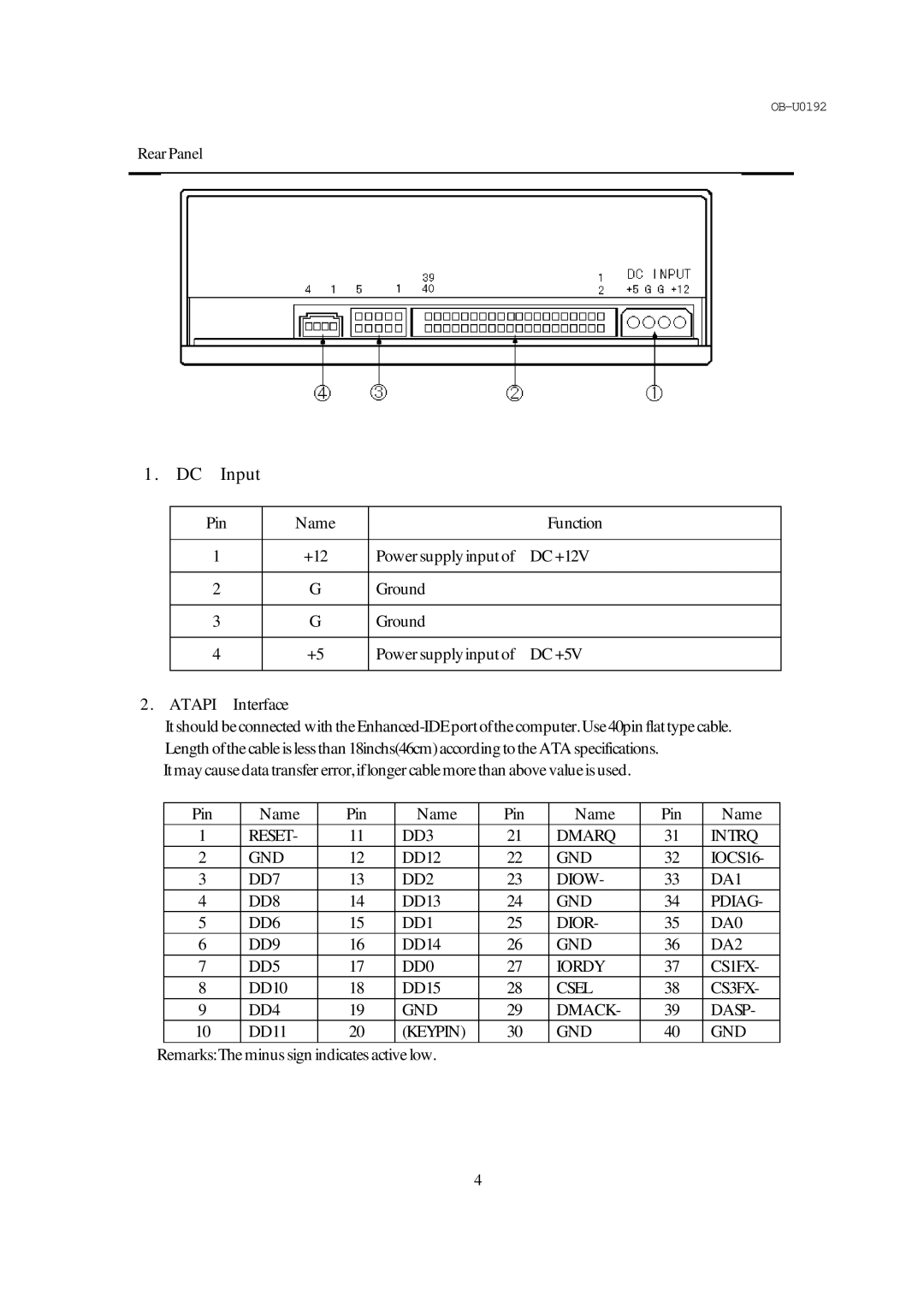 Pioneer DR914, DR-944 operating instructions DC Input, RearPanel, Atapi Interface 