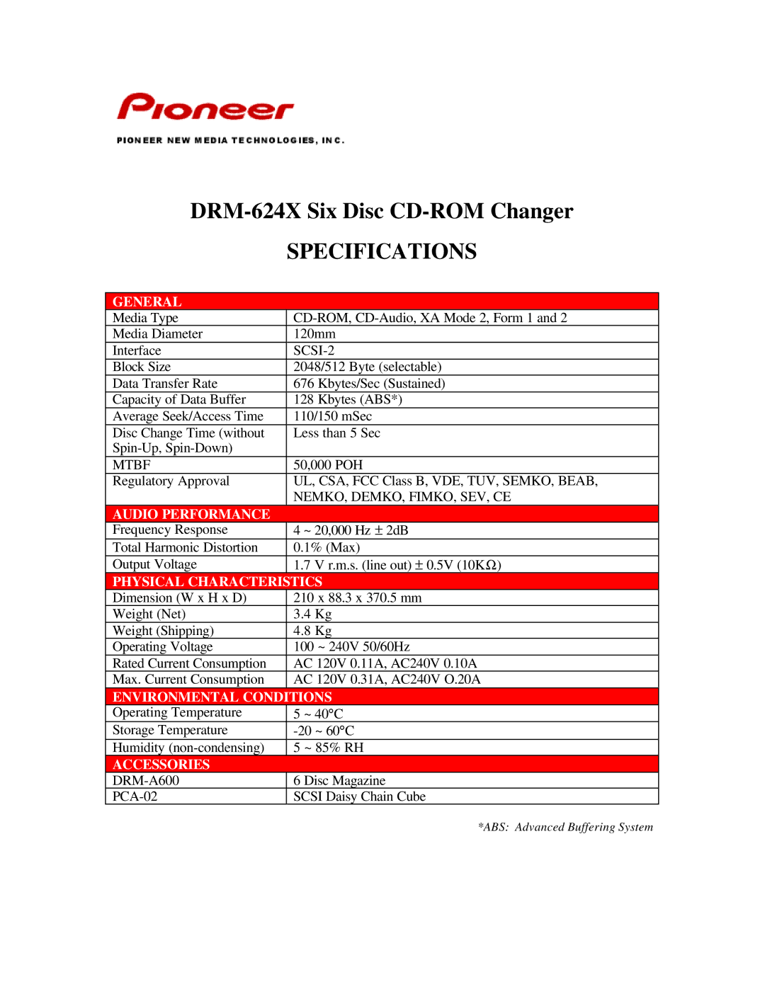 Pioneer DRM-624X specifications Specifications 