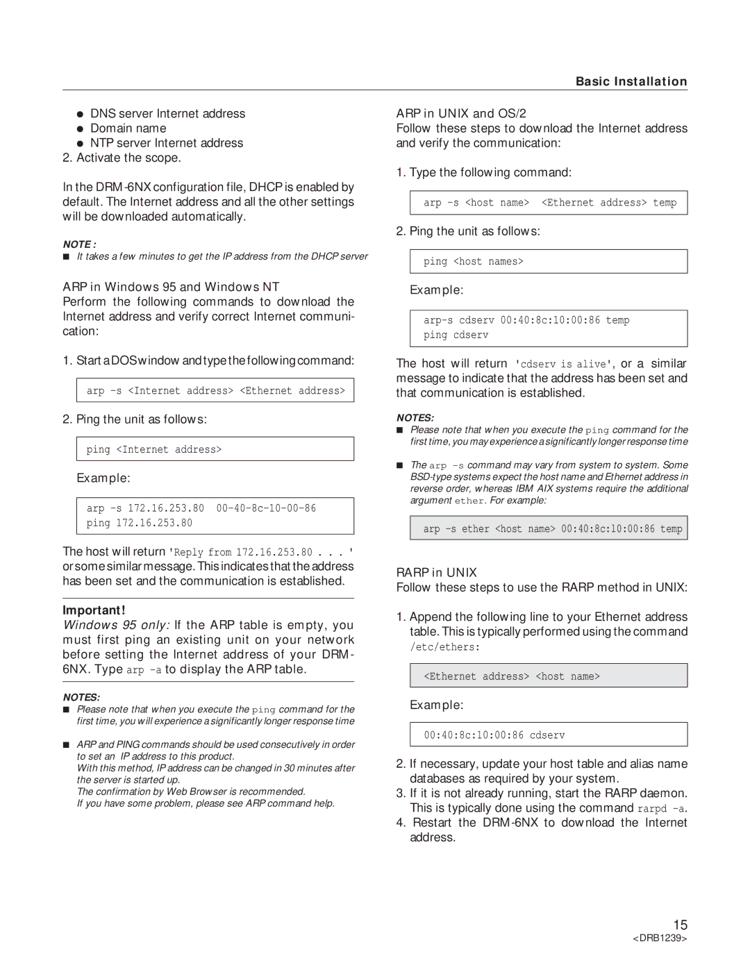 Pioneer manual Ping the unit as follows, Example, Restart the DRM-6NX to download the Internet address 