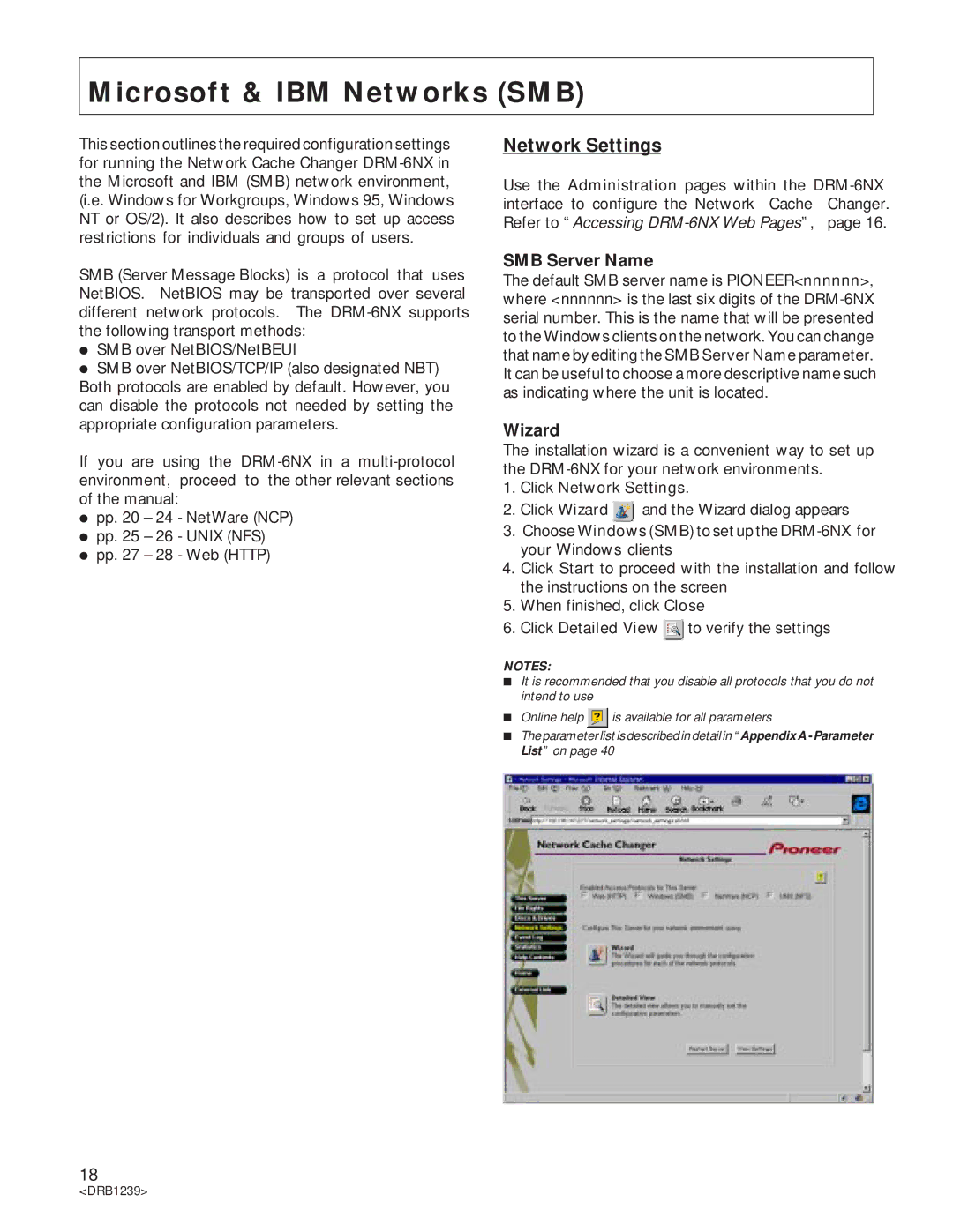 Pioneer DRM-6NX manual Microsoft & IBM Networks SMB, Network Settings, SMB Server Name, Wizard 