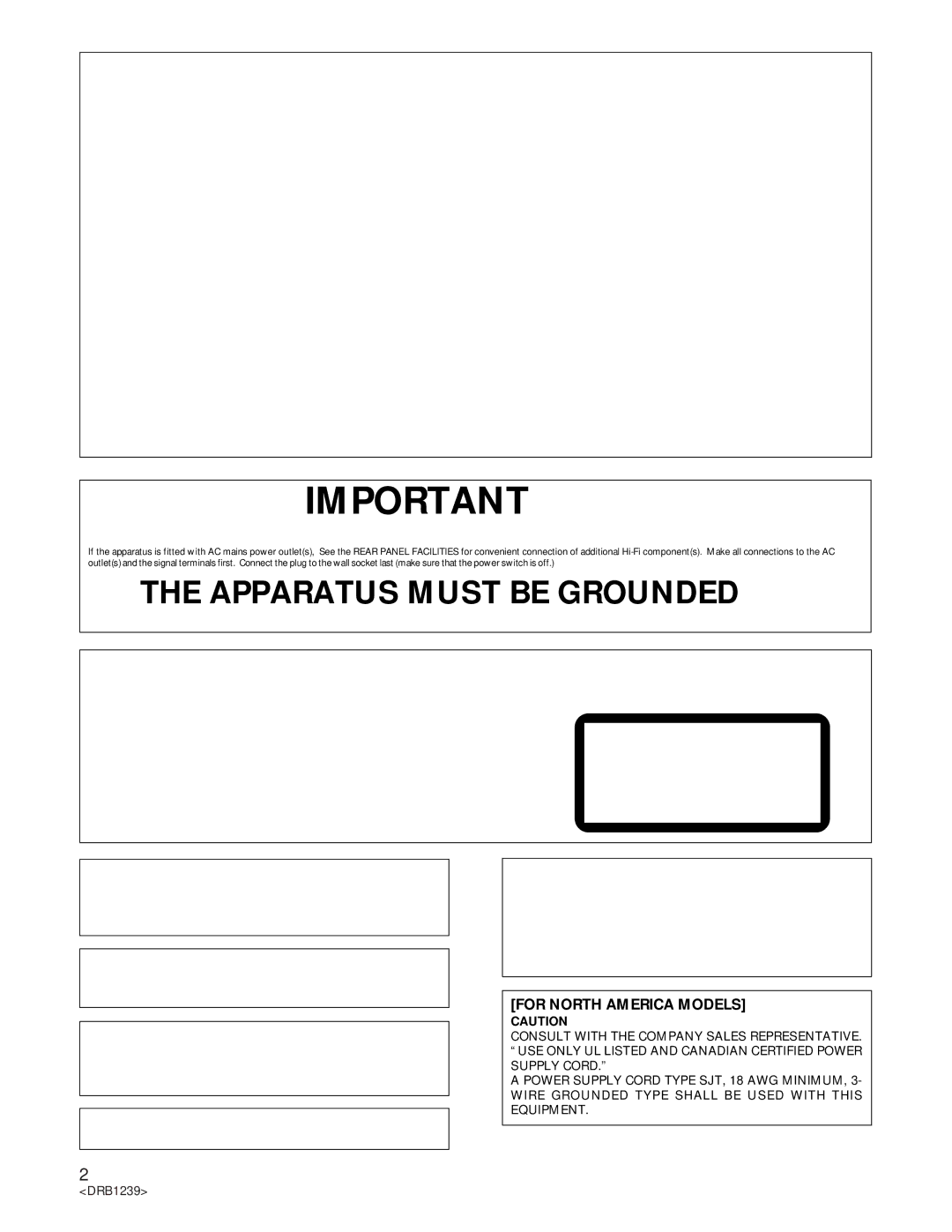 Pioneer DRM-6NX manual Apparatus Must be Grounded 