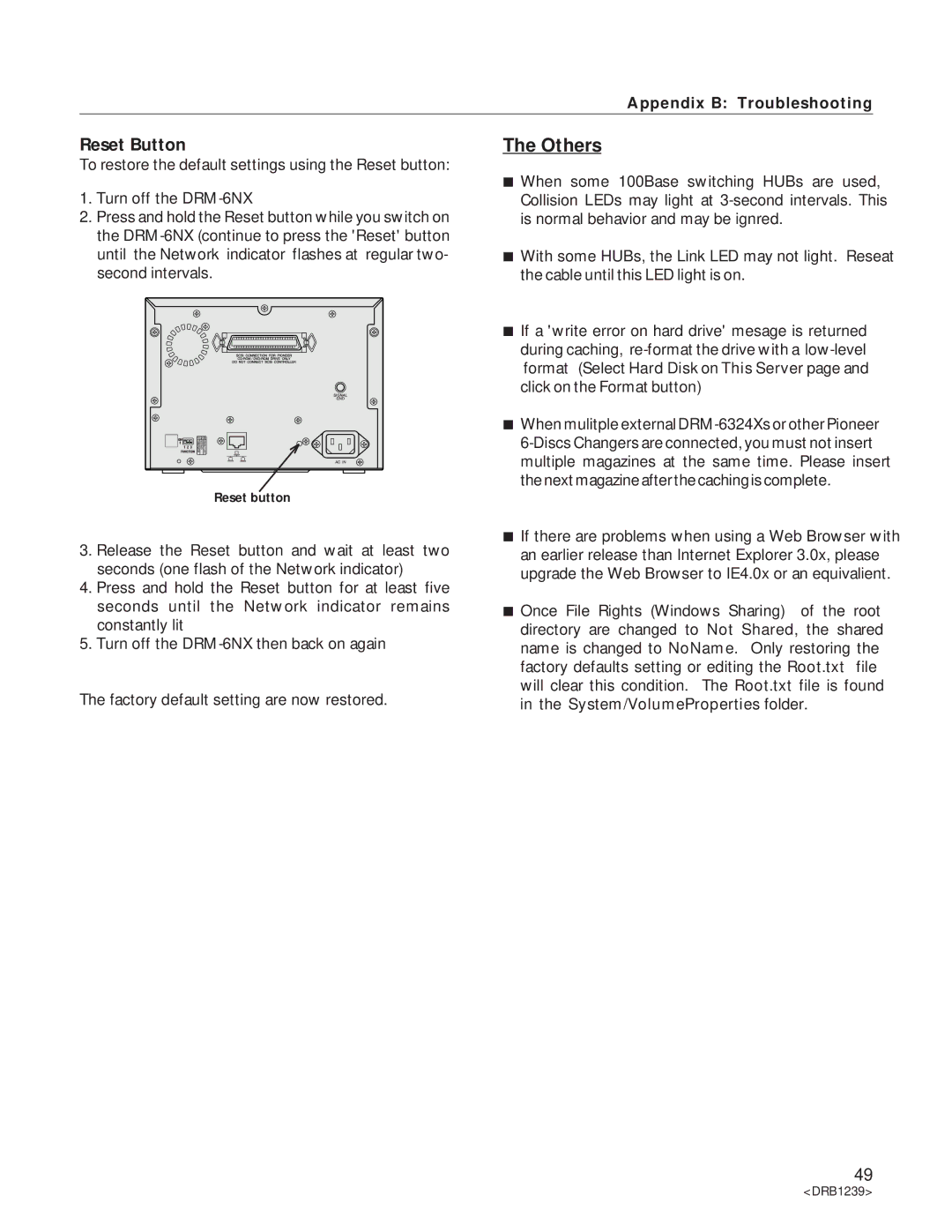 Pioneer DRM-6NX manual Others, Reset Button 