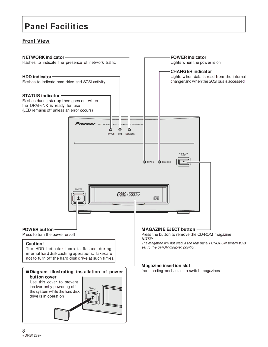 Pioneer DRM-6NX manual Panel Facilities, Front View 