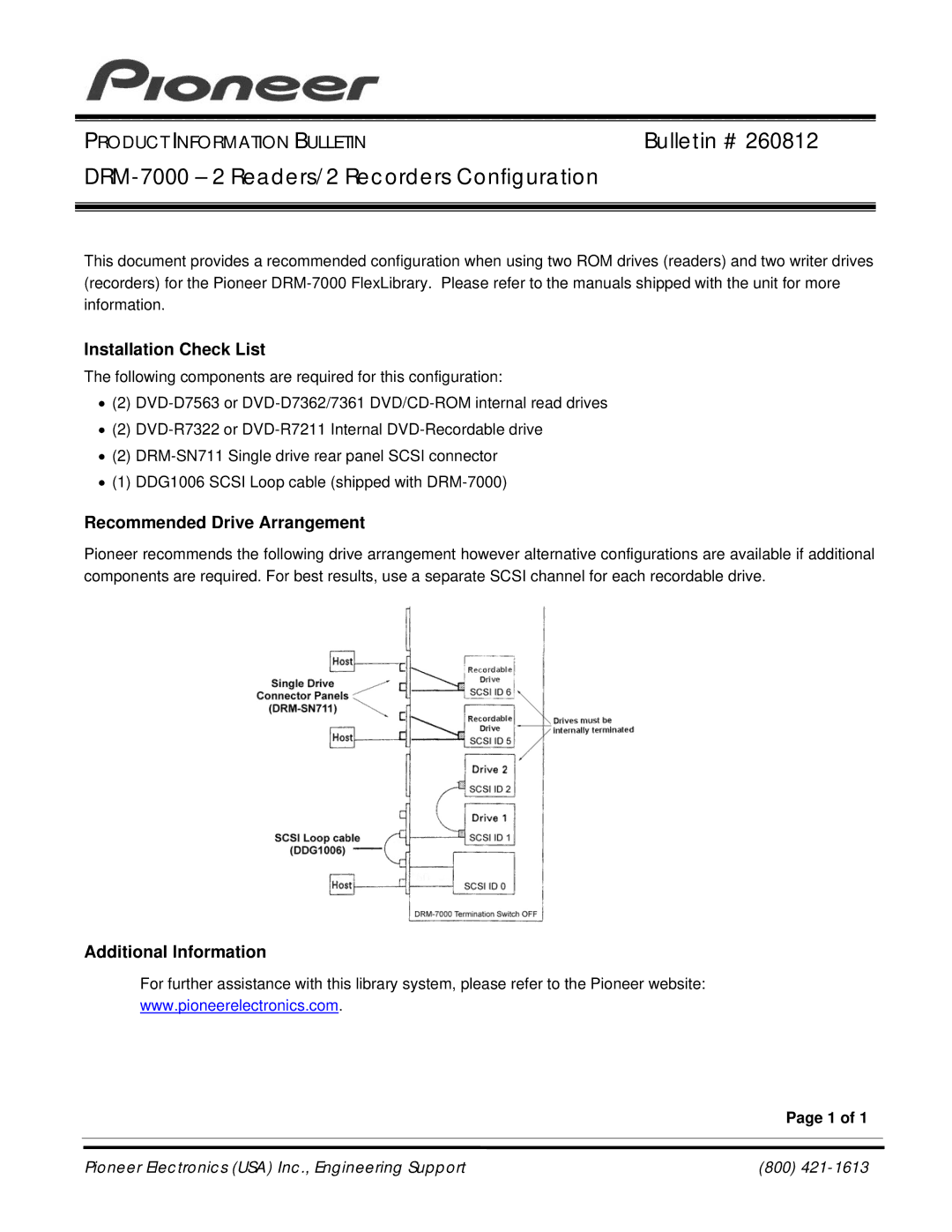 Pioneer manual DRM-7000 2 Readers/2 Recorders Configuration, Installation Check List, Recommended Drive Arrangement 