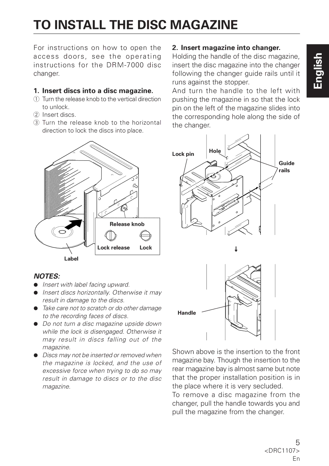 Pioneer DRM-AF751 manual To Install the Disc Magazine, Insert discs into a disc magazine 