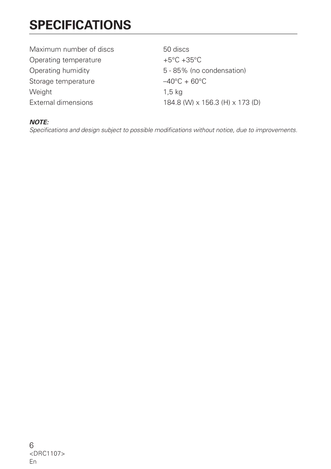 Pioneer DRM-AF751 manual Specifications 