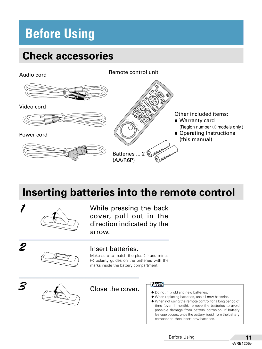 Pioneer DV-05 operating instructions Before Using, Check accessories 