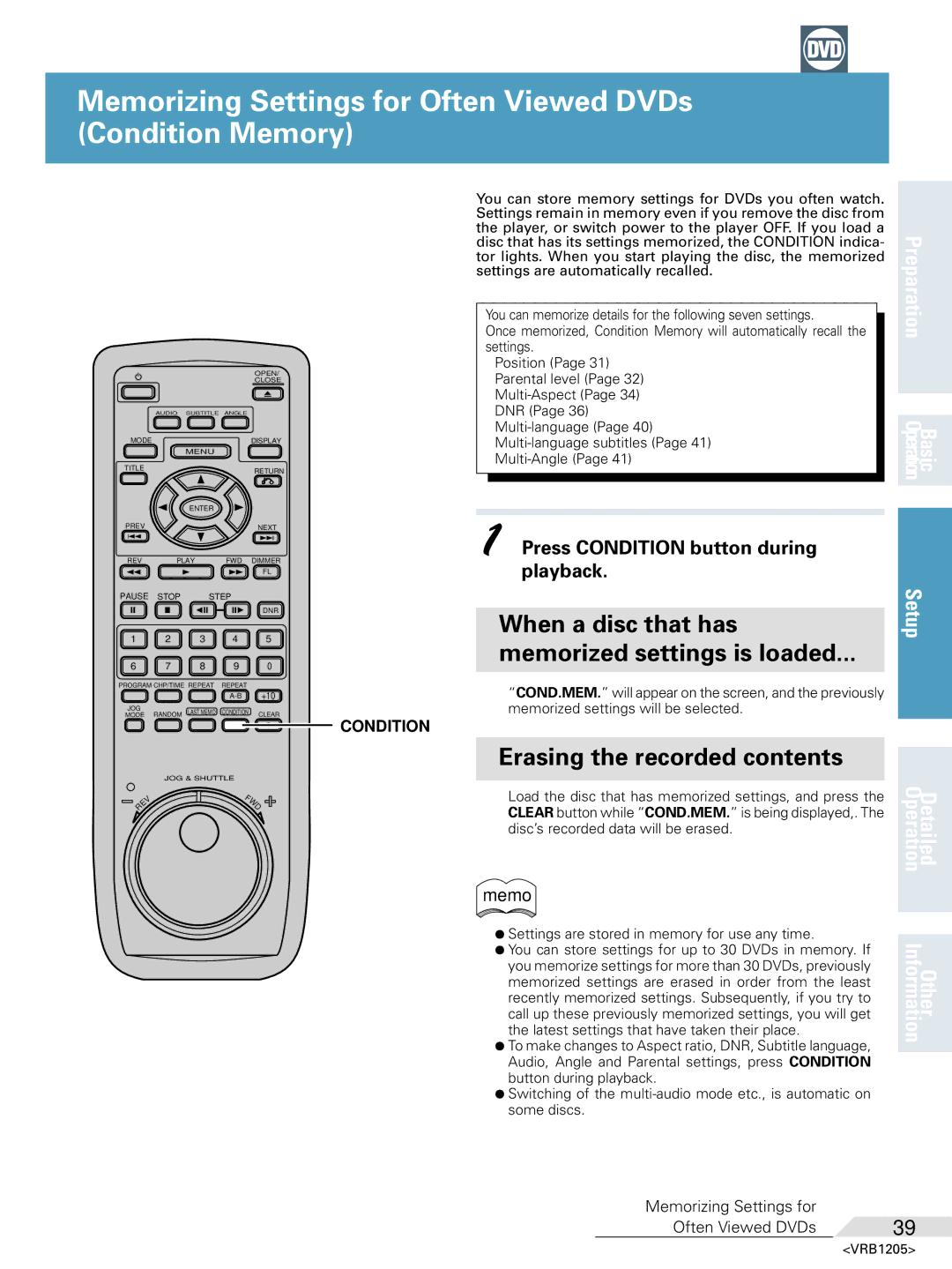 Pioneer DV-05 operating instructions When a disc that has Memorized settings is loaded, Erasing the recorded contents 