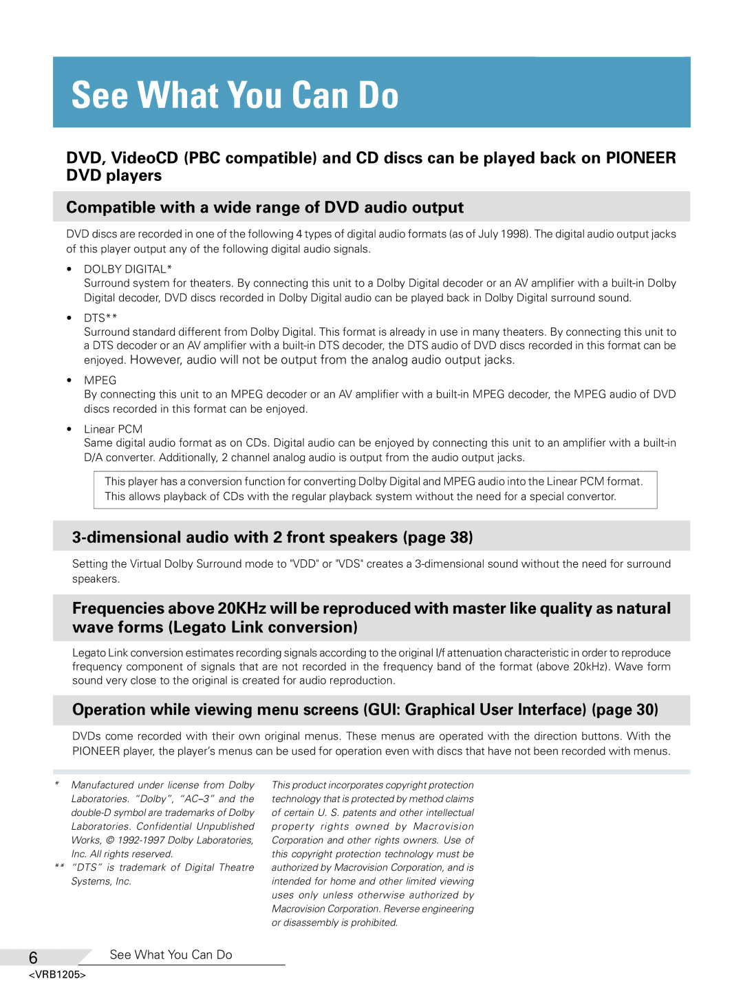 Pioneer DV-05 operating instructions See What You Can Do, Dolby Digital 