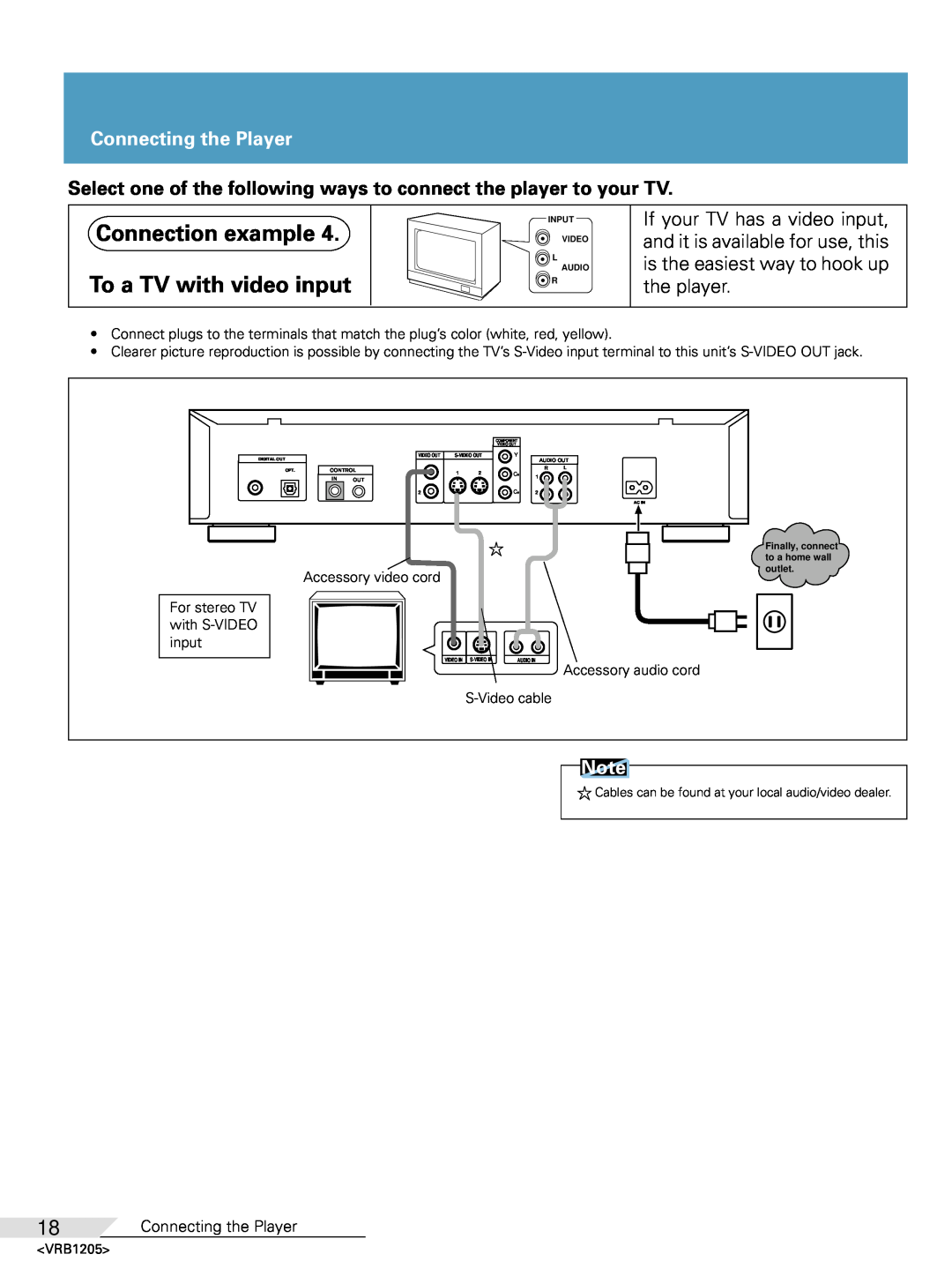 Pioneer DV-05 operating instructions Connection example To a TV with video input, Connecting the Player 