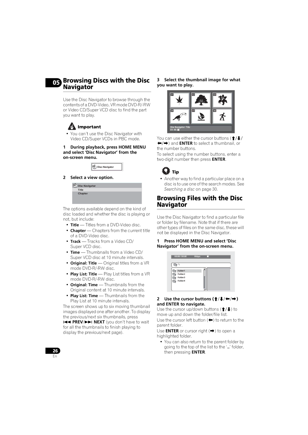 Pioneer DV-310-S, DV-210K-K, DV-410V-S, DV-510K-S, DV-410V-K Browsing Files with the Disc Navigator, Select a view option 