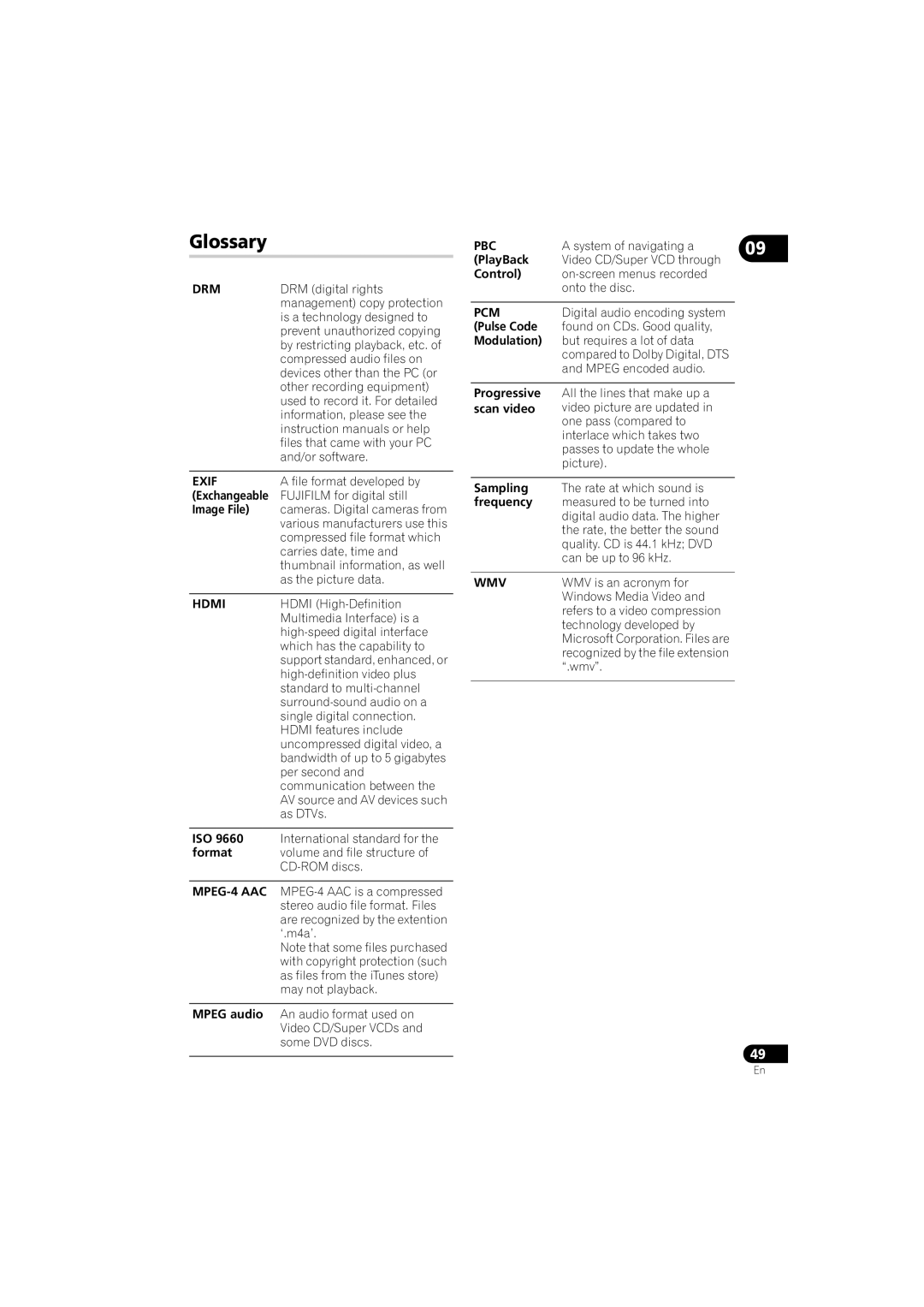 Pioneer DV-410V-S, DV-210K-K, DV-310-S, DV-510K-S, DV-410V-K, DV-310-K operating instructions Glossary 