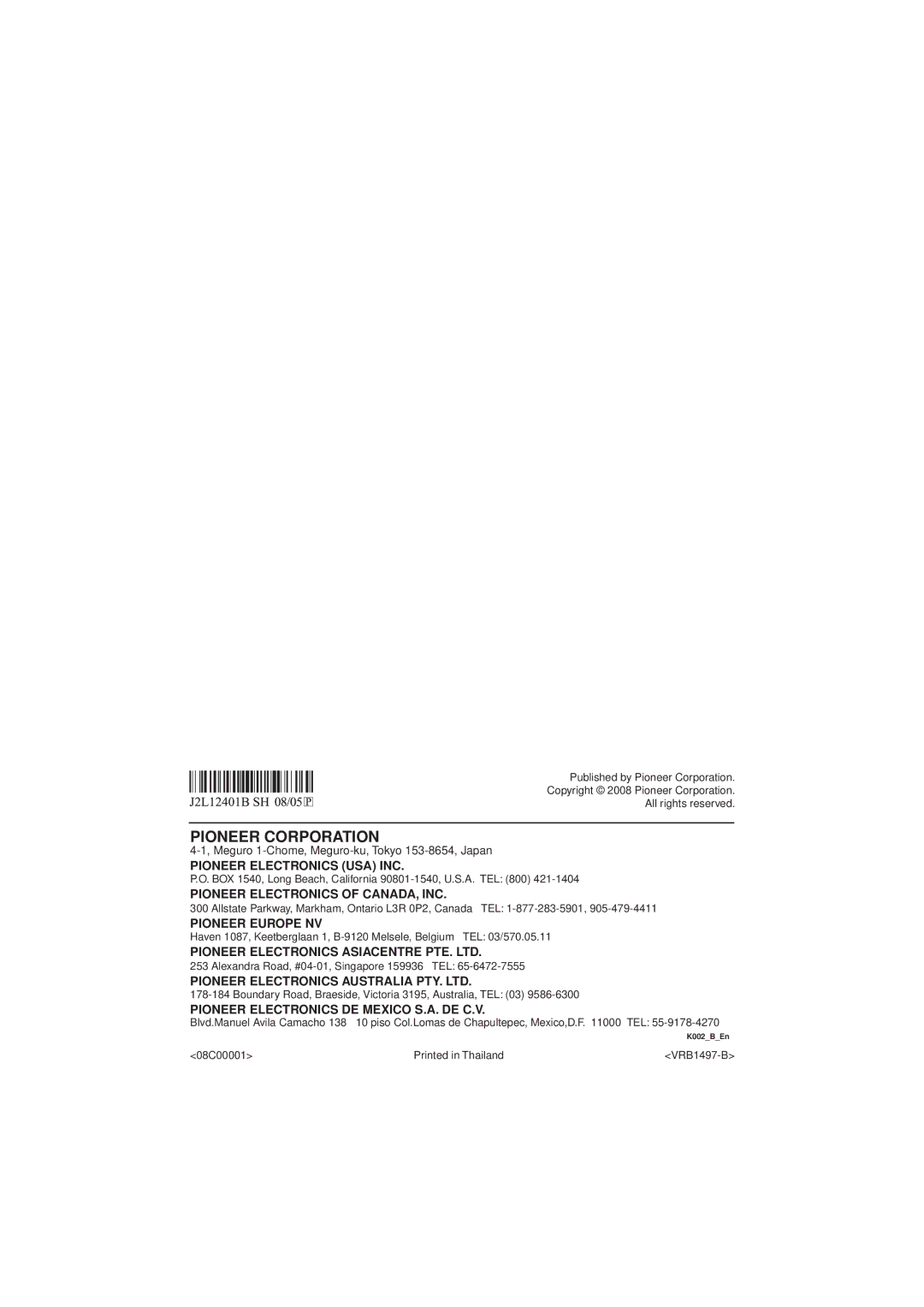 Pioneer DV-410V-K, DV-210K-K, DV-410V-S, DV-310-S, DV-510K-S, DV-310-K operating instructions Pioneer Corporation 