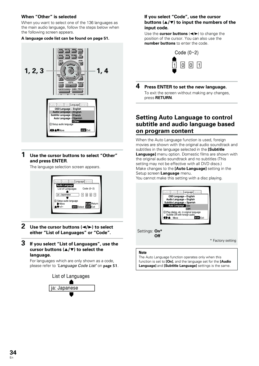 Pioneer DV-233, DV-344 operating instructions When Other is selected, Use the cursor buttons to select Other and press Enter 