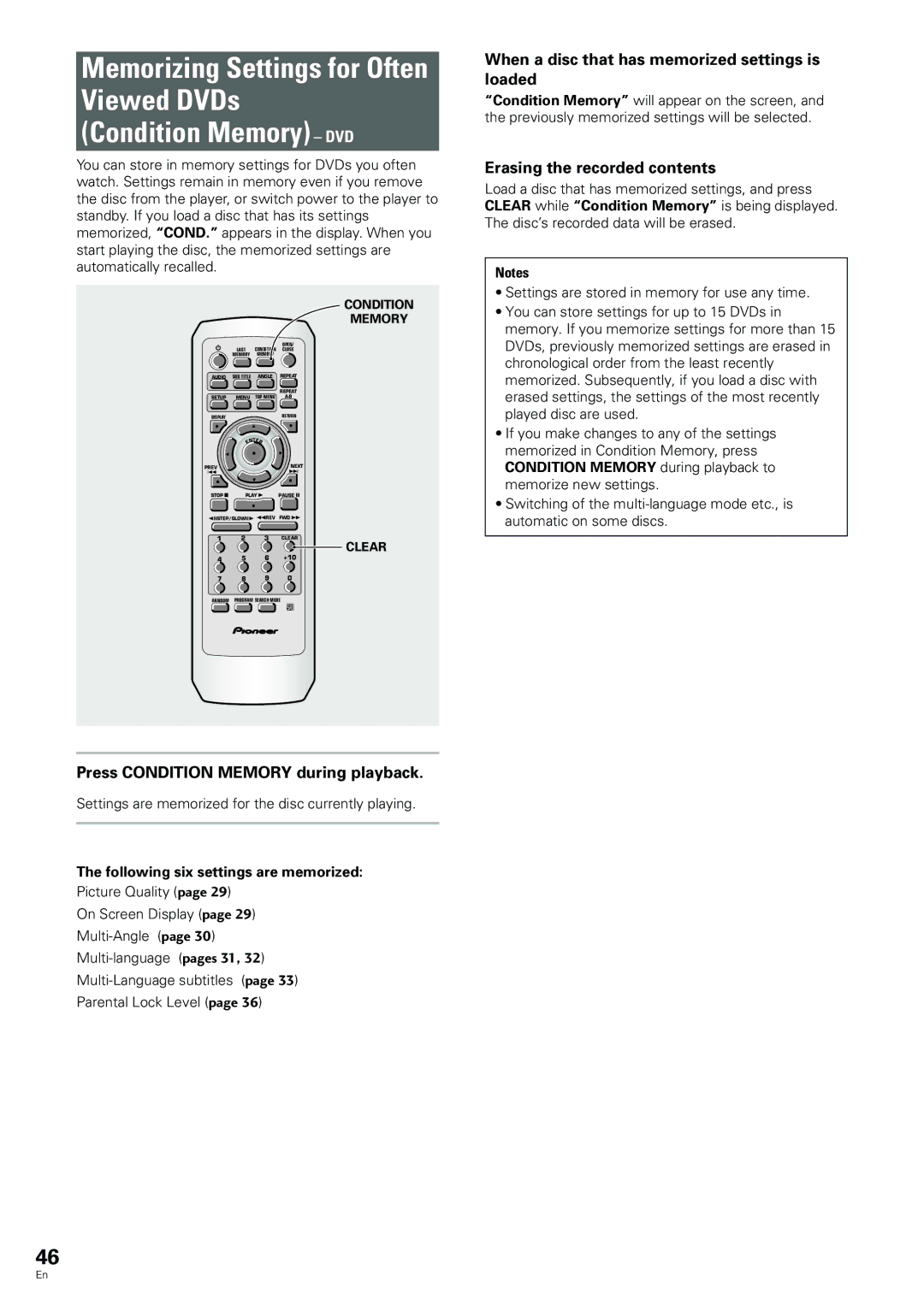 Pioneer DV-233, DV-344 When a disc that has memorized settings is loaded, Erasing the recorded contents 