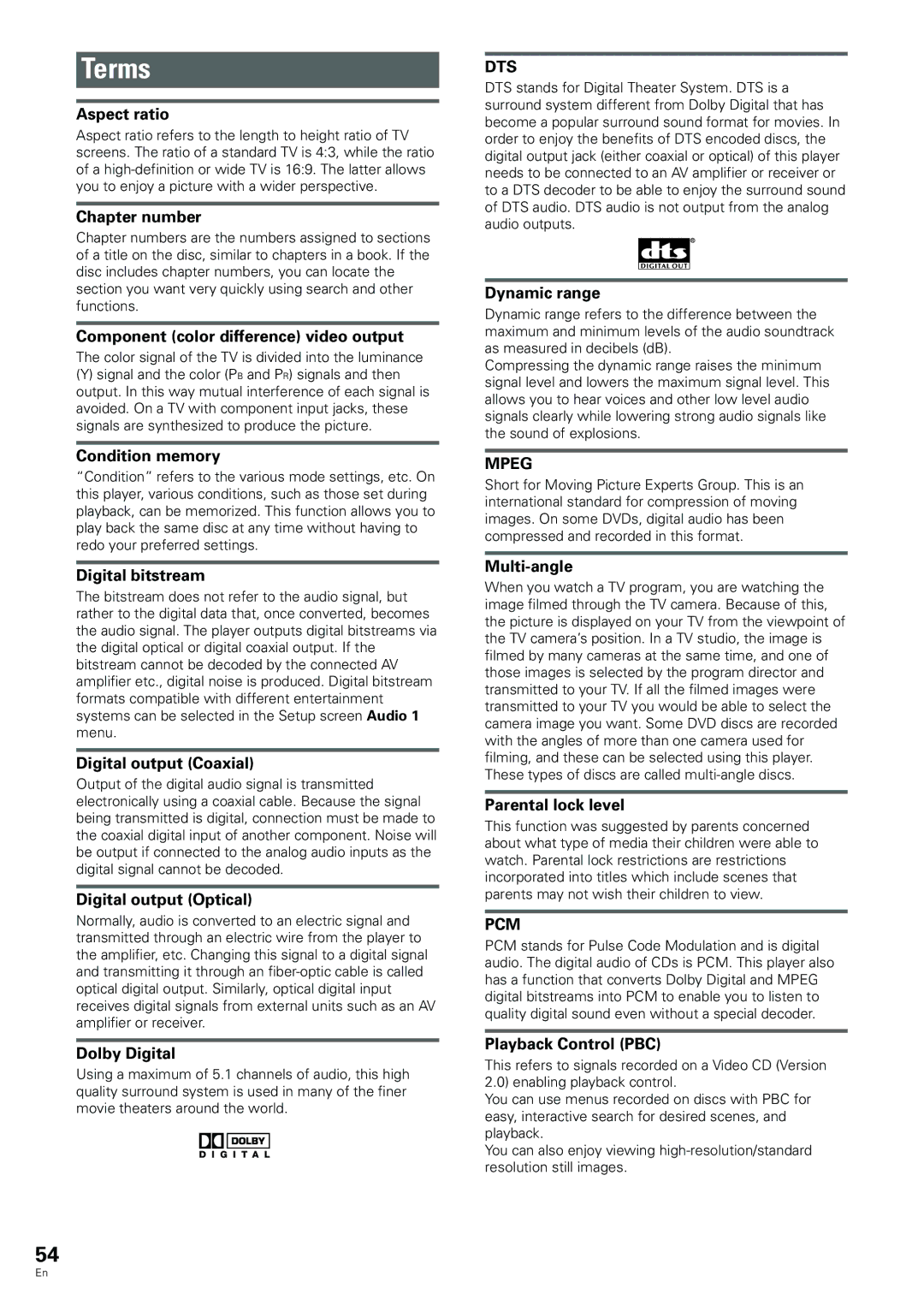 Pioneer DV-233, DV-344 operating instructions Terms 