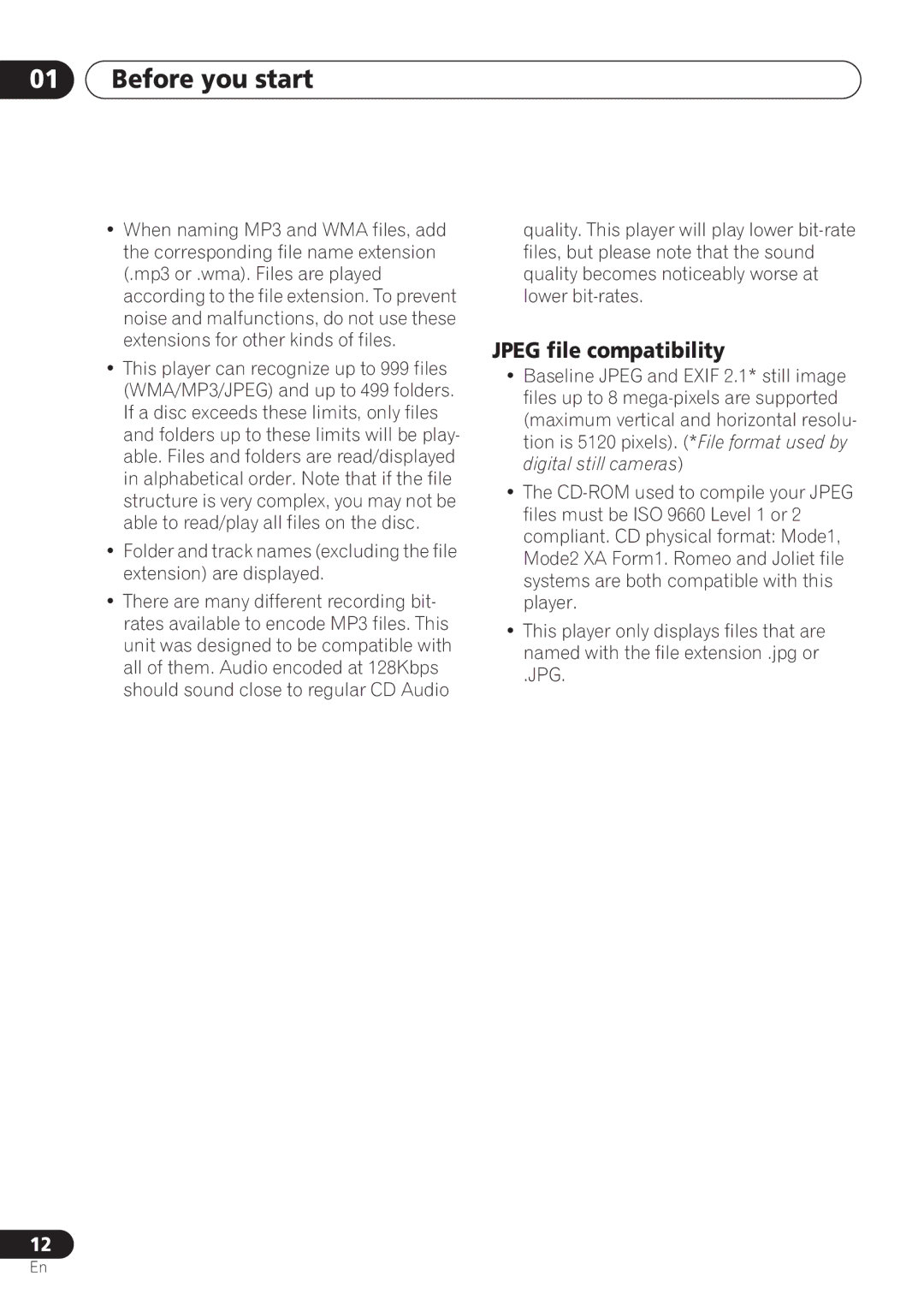 Pioneer DV-260, DV-463, DV-263 operating instructions Jpeg file compatibility 