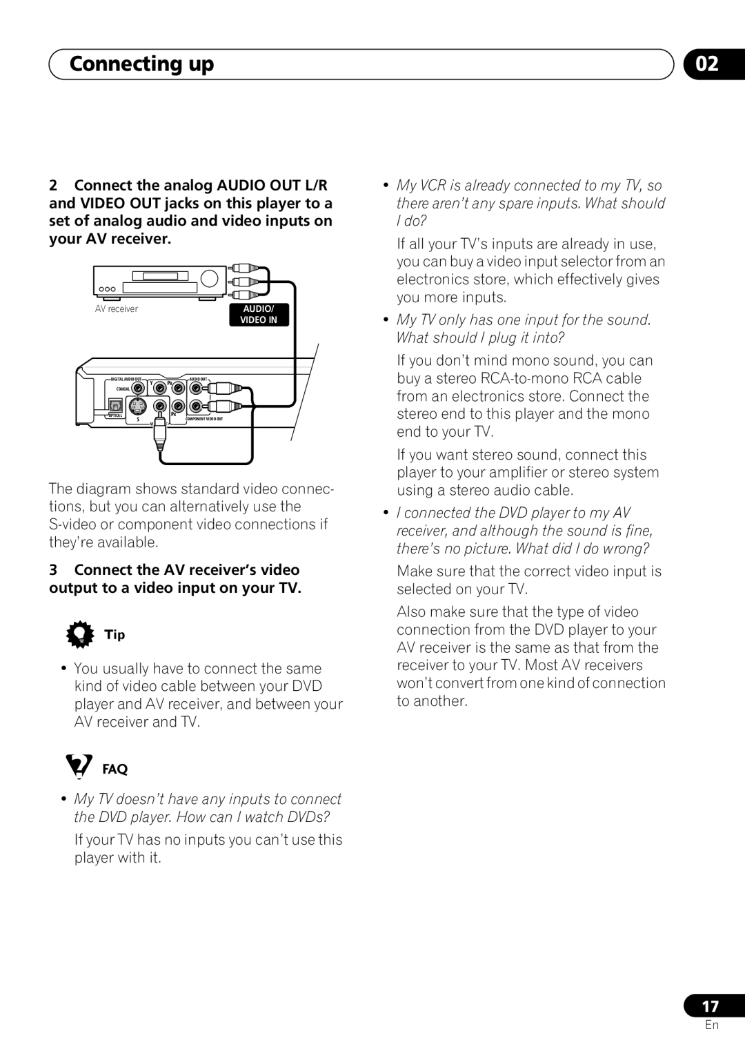 Pioneer DV-263, DV-260, DV-463 operating instructions If your TV has no inputs you can’t use this player with it 