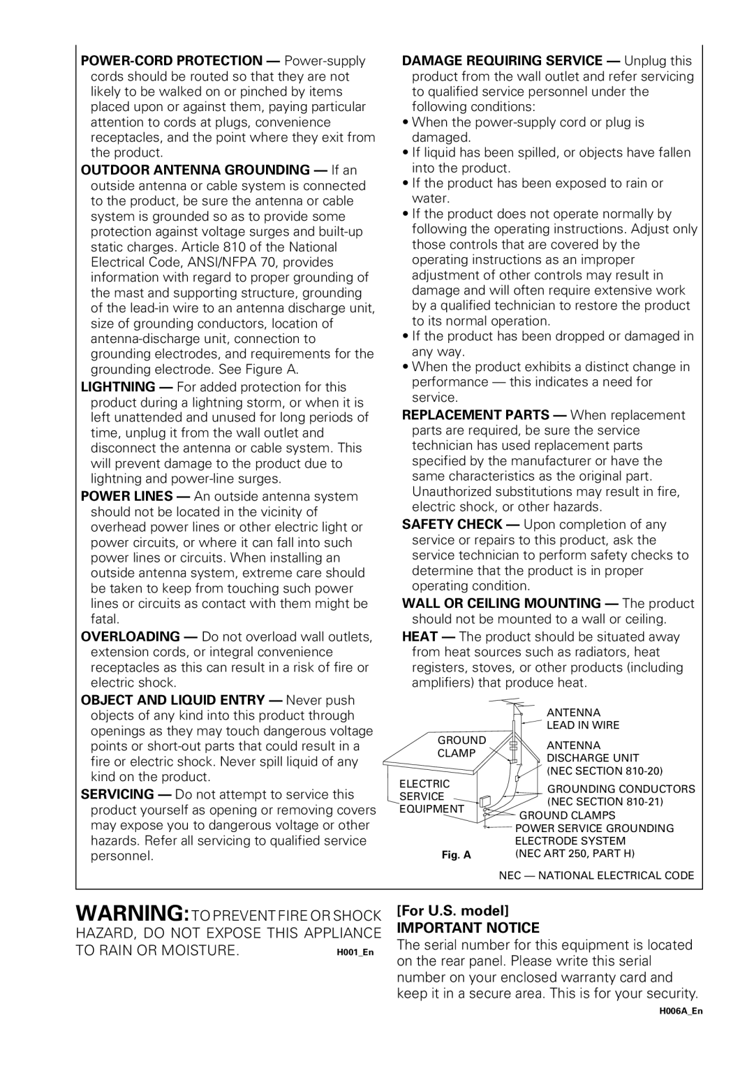 Pioneer DV-260, DV-463, DV-263 operating instructions For U.S. model, Important Notice 