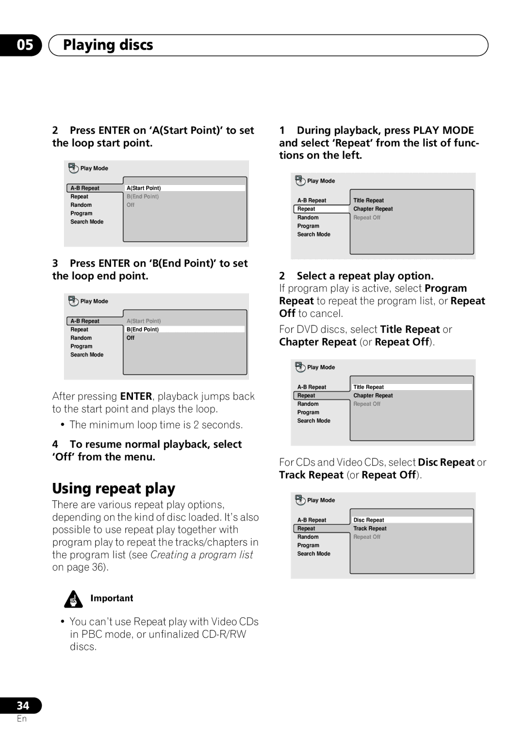 Pioneer DV-463, DV-260, DV-263 operating instructions Using repeat play 