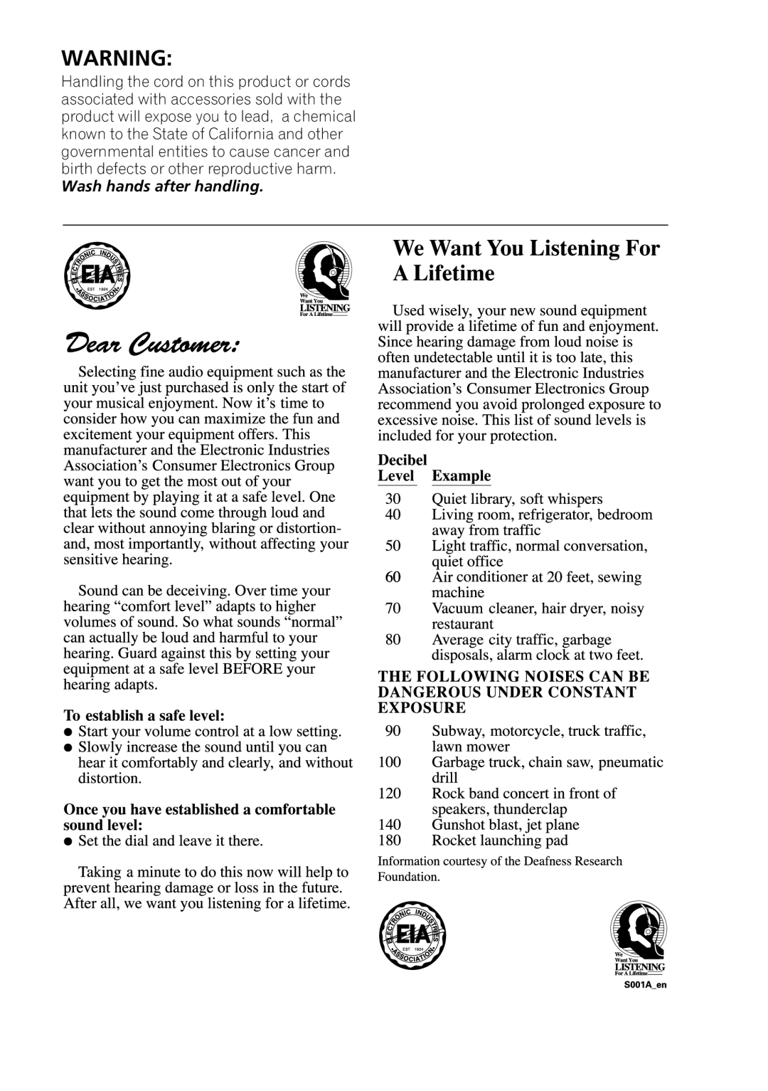 Pioneer DV-263, DV-260, DV-463 operating instructions Wash hands after handling 