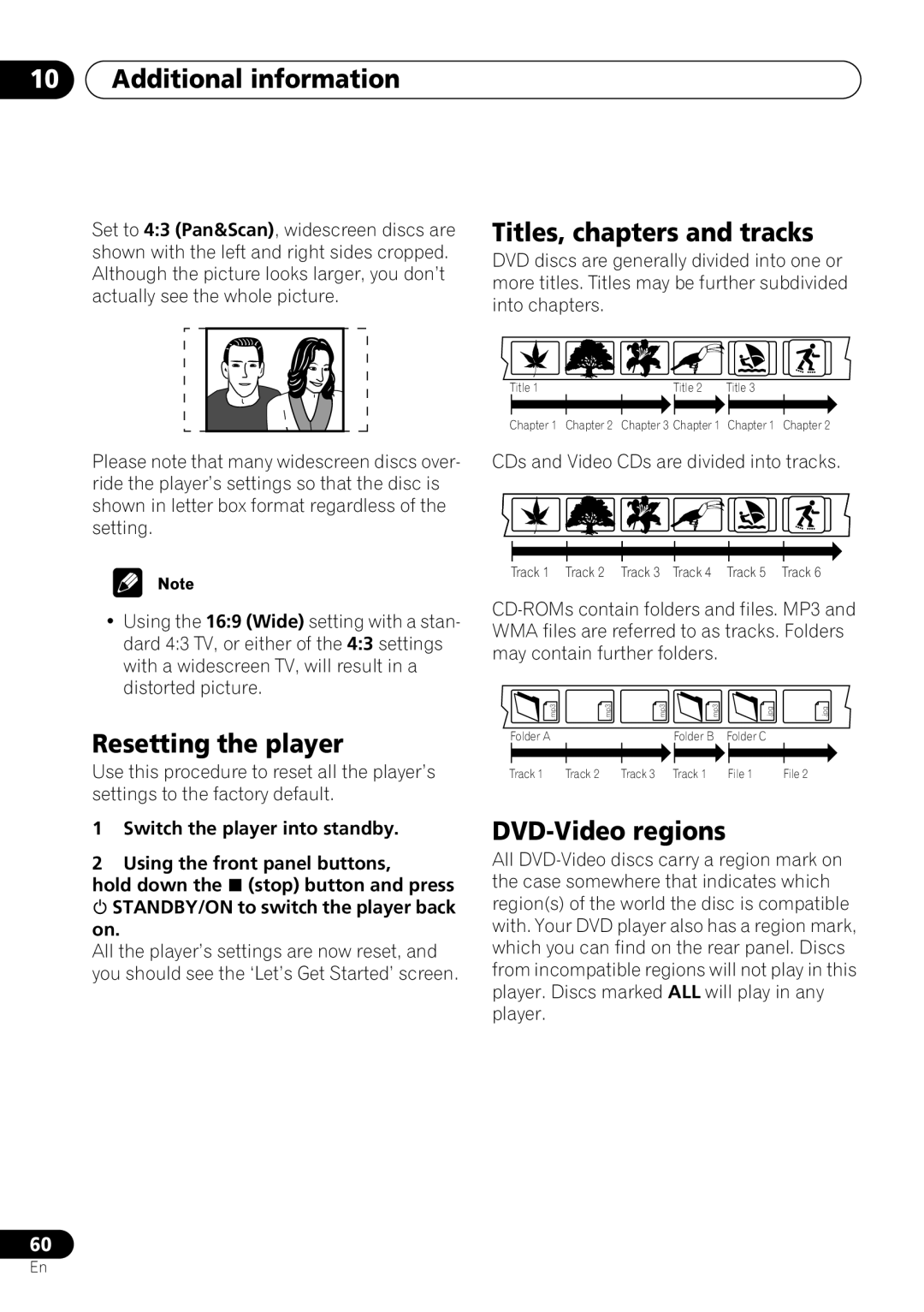 Pioneer DV-260, DV-463, DV-263 operating instructions Titles, chapters and tracks, Resetting the player, DVD-Video regions 