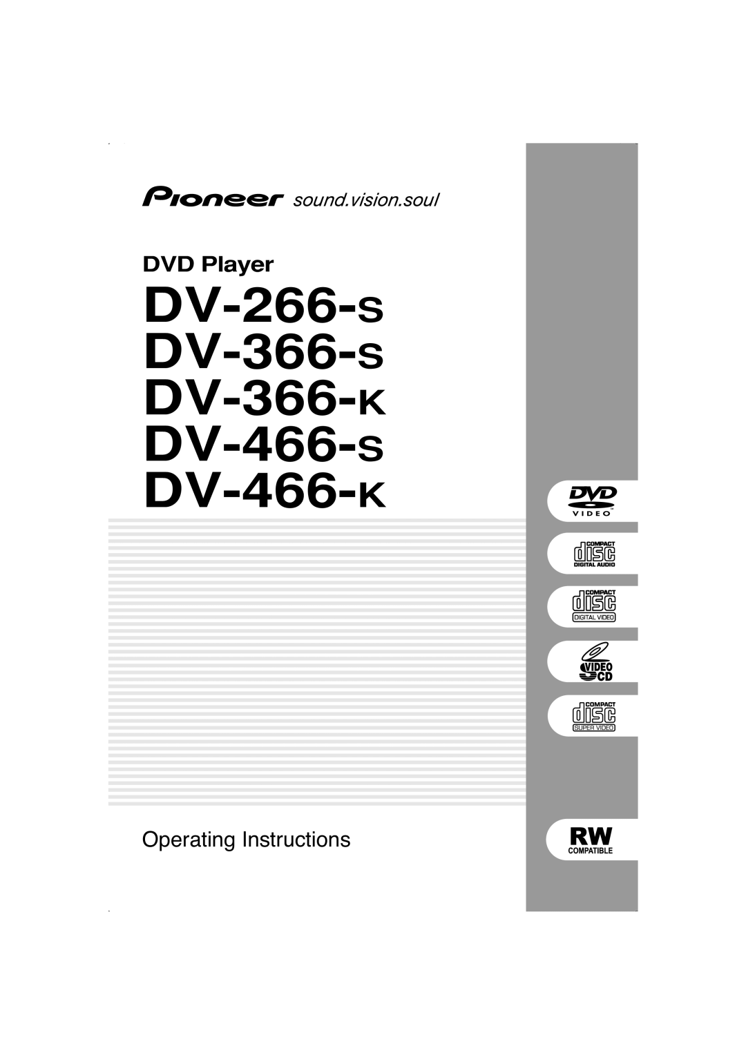 Pioneer operating instructions DV-266-SDV-366-SDV-366-KDV-466-SDV-466-K 