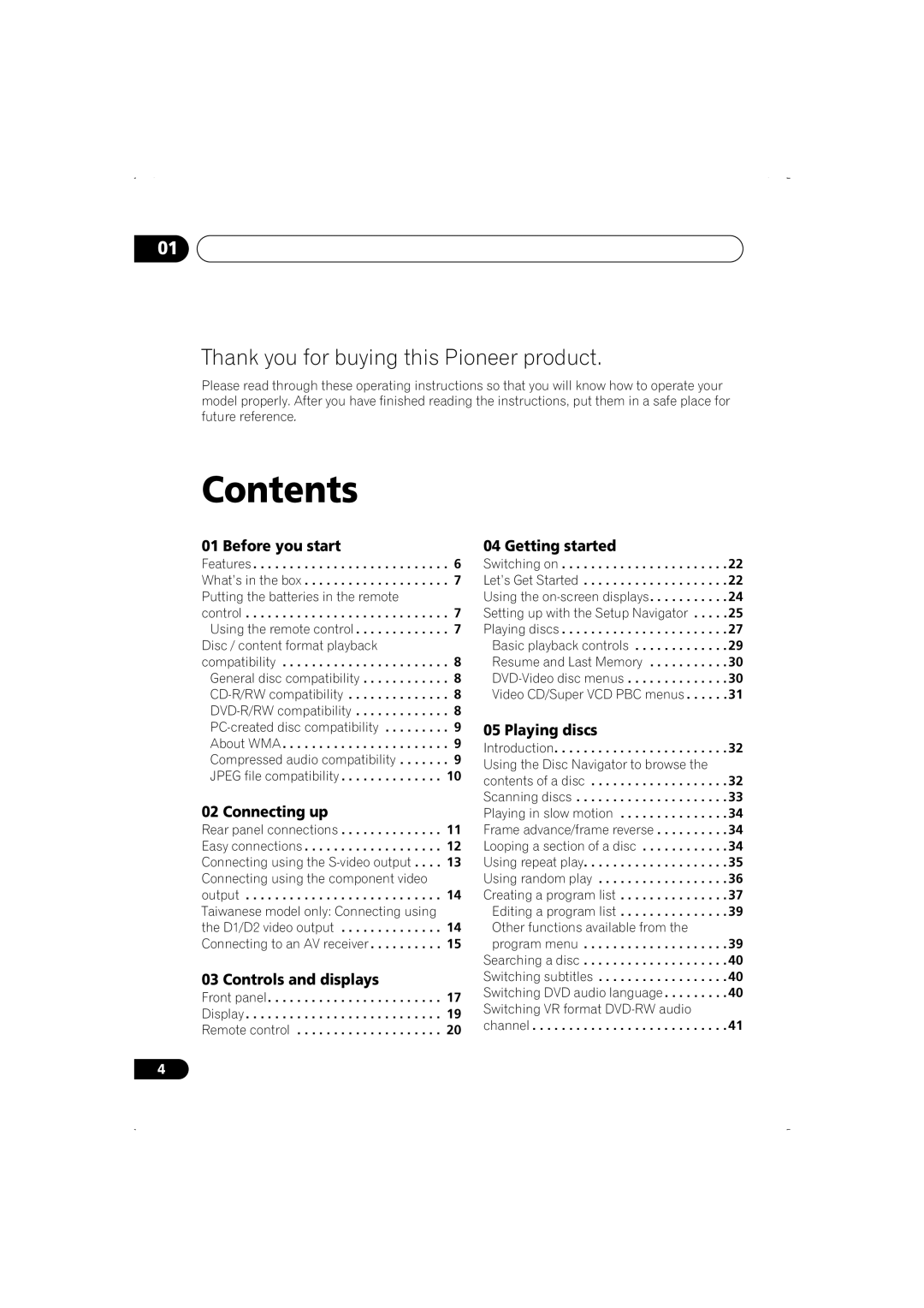 Pioneer DV-366-K, DV-266-S, DV-466-K, DV-466-S, DV-366-S operating instructions Contents 