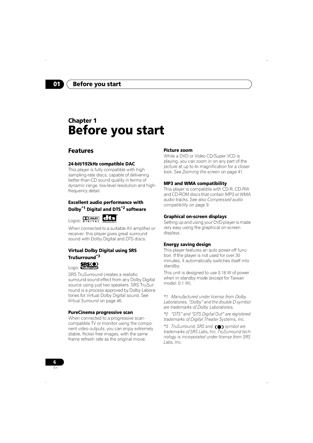 Pioneer DV-466-K, DV-266-S, DV-466-S, DV-366-S, DV-366-K operating instructions Before you start Chapter, Features 