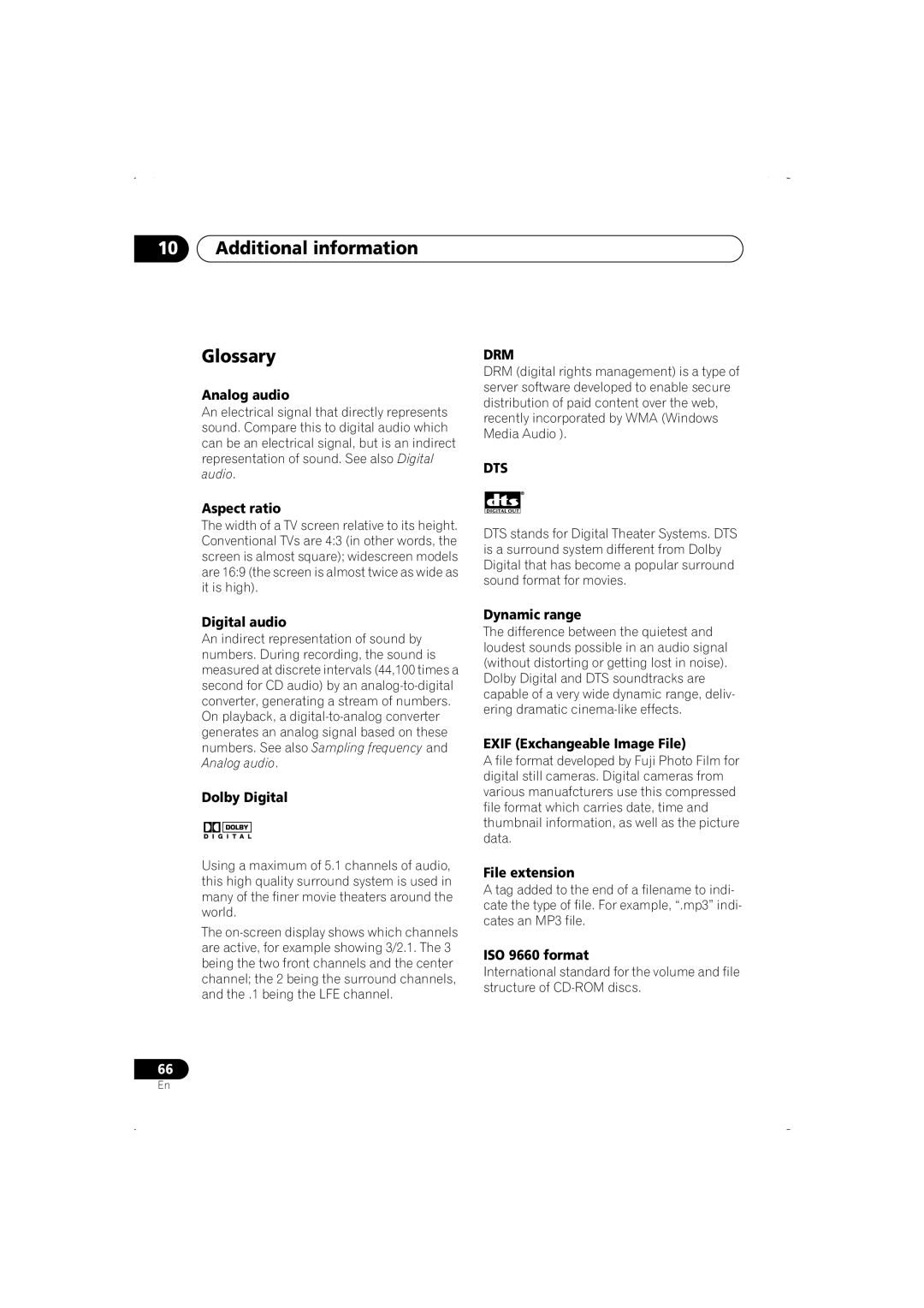 Pioneer DV-466-K, DV-266-S, DV-466-S, DV-366-S, DV-366-K operating instructions Additional information Glossary 