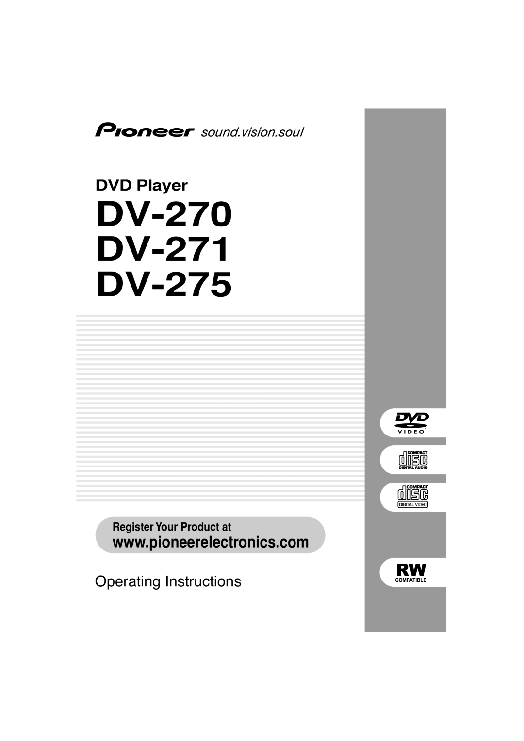 Pioneer operating instructions DV-270 DV-271 DV-275 