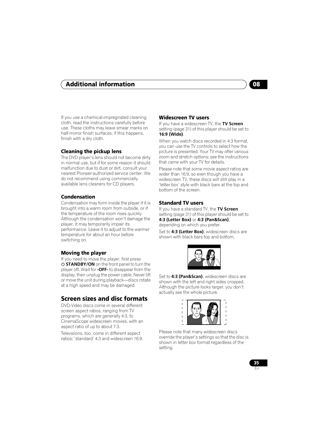 Pioneer DV-271, DV-270, DV-275 operating instructions Additional information, Screen sizes and disc formats 