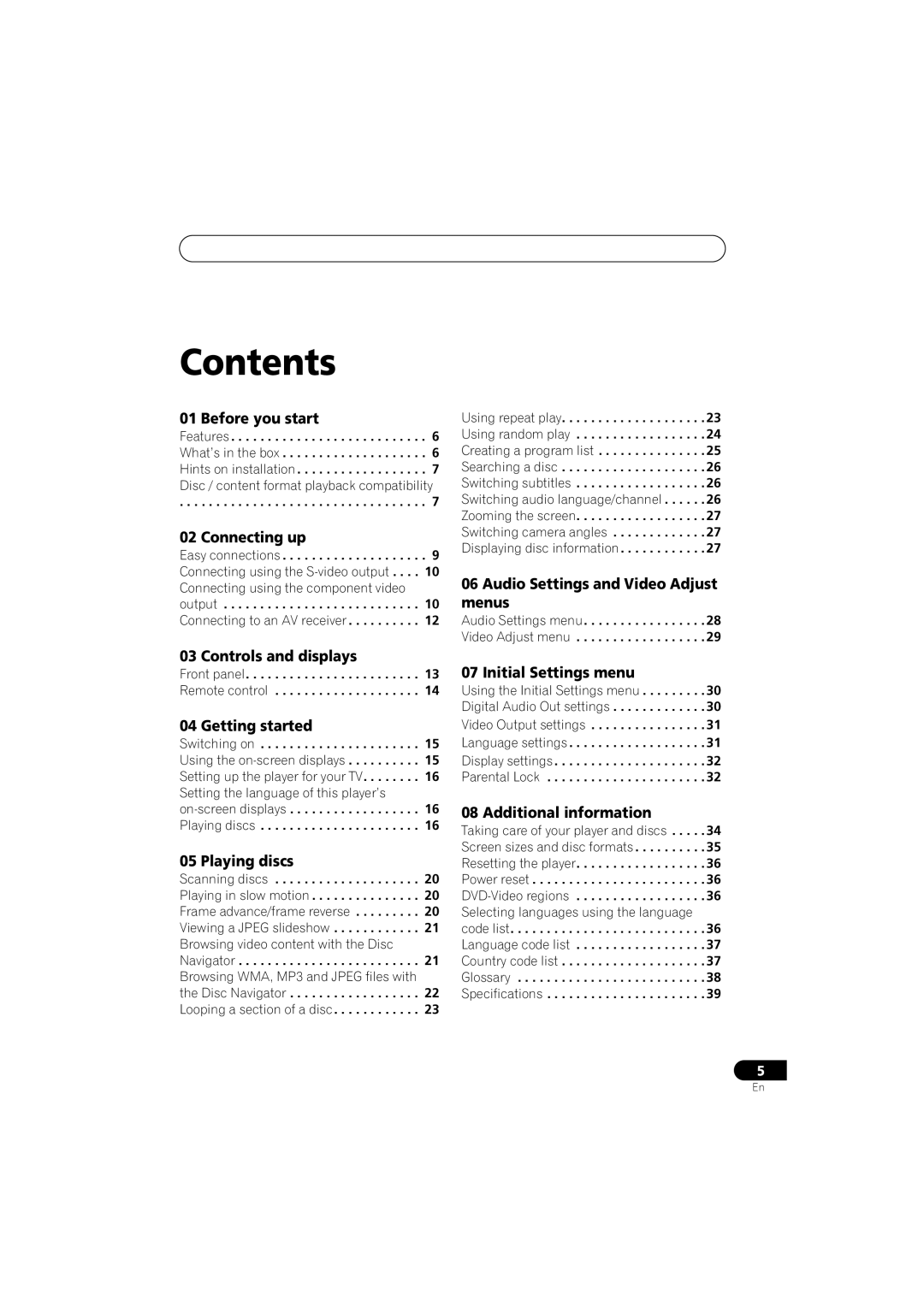 Pioneer DV-271, DV-270, DV-275 operating instructions Contents 