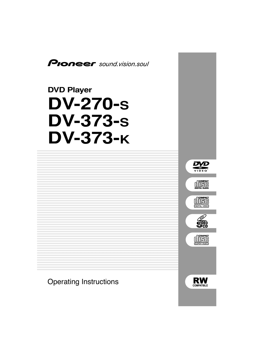 Pioneer operating instructions DV-270-SDV-373-SDV-373-K 