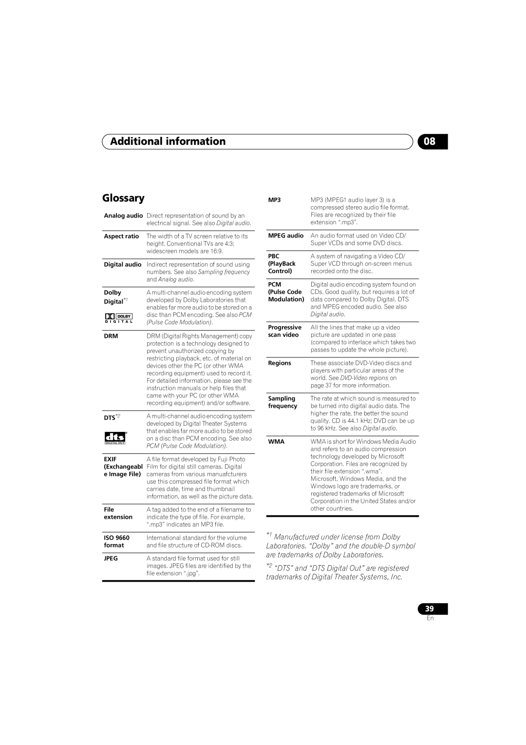 Pioneer DV-270-S, DV-373-K, DV-373-S operating instructions Additional information Glossary, Digital *1 