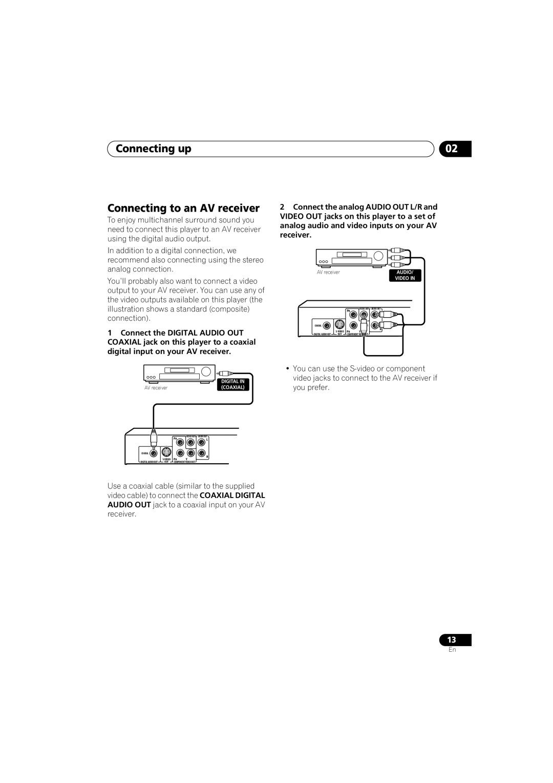 Pioneer 285-S, DV-280-S operating instructions Connecting up Connecting to an AV receiver 